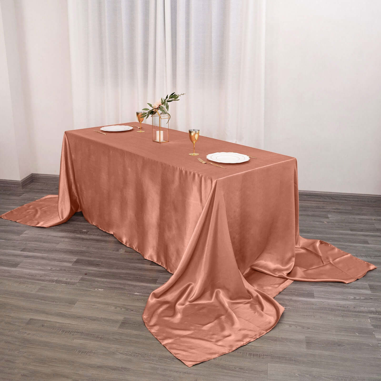 Hot Sale! Seamless Satin Terracotta (Rust) Rectangular 90x156 Tablecloth for Various Events