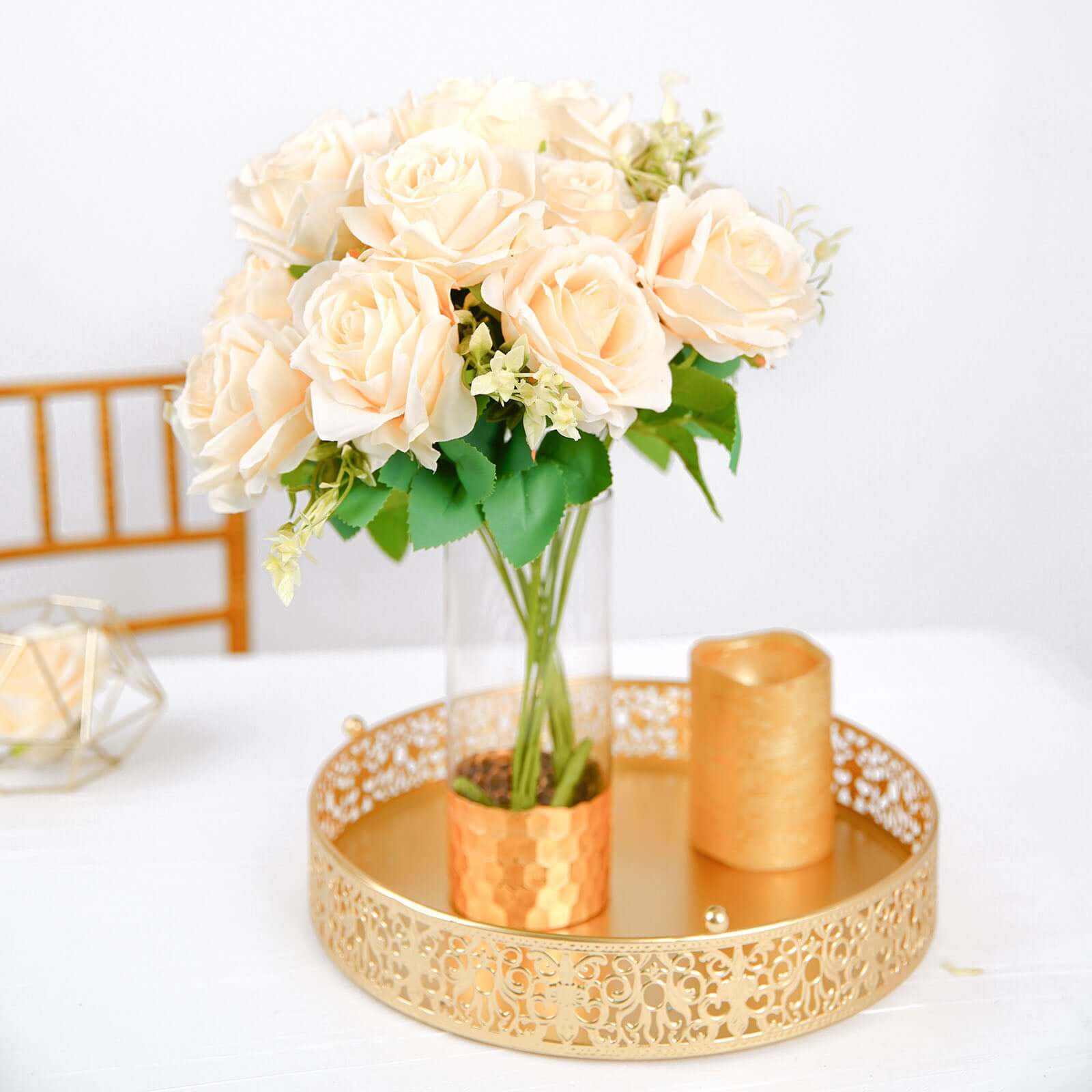 Hot Sale! 2 Bushes 18-Count Real Touch Cream Artificial Silk Rose Flower Bouquet