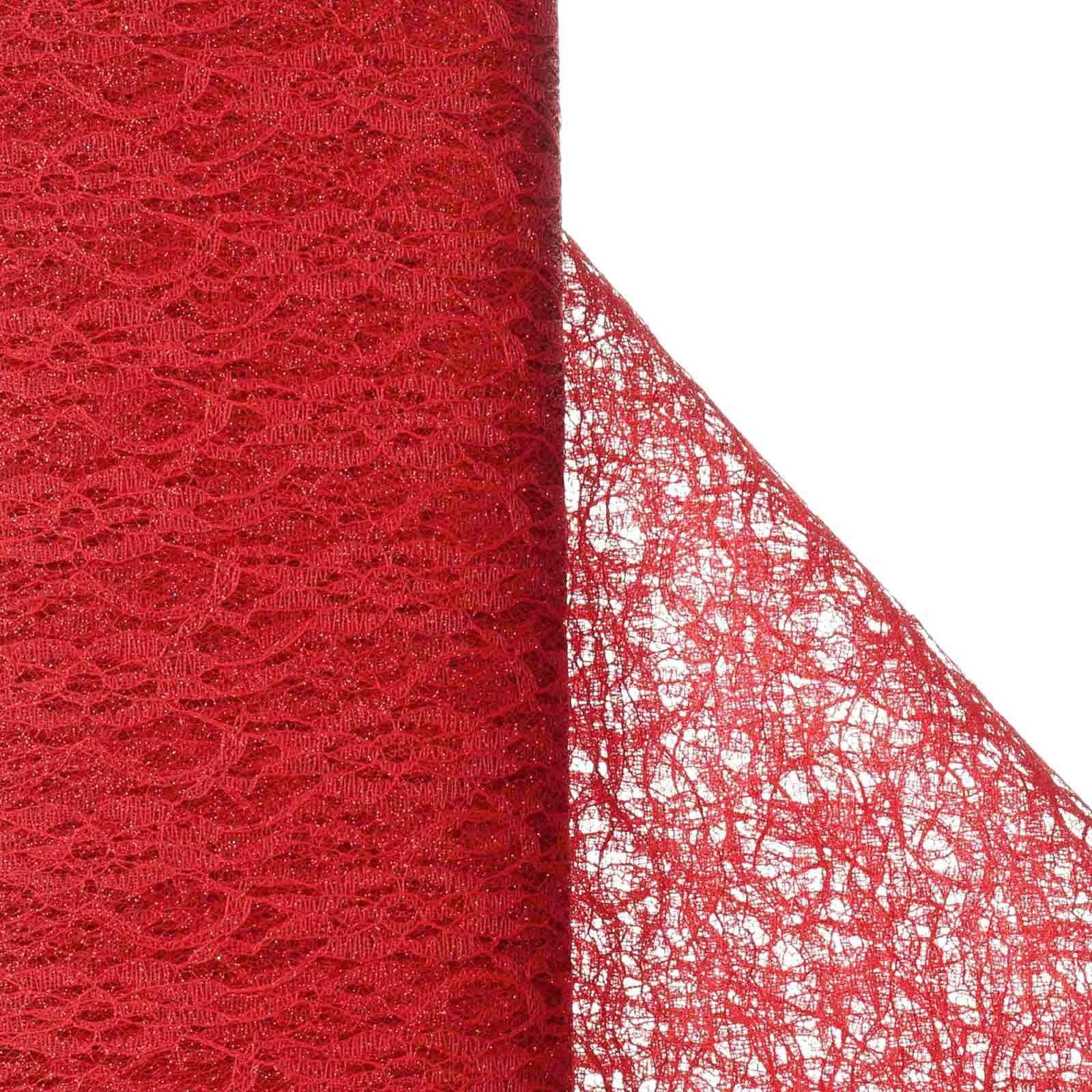 Red Floral Shimmer Tulle Fabric Bolt - 54 Inches Wide, 15 Yards Long