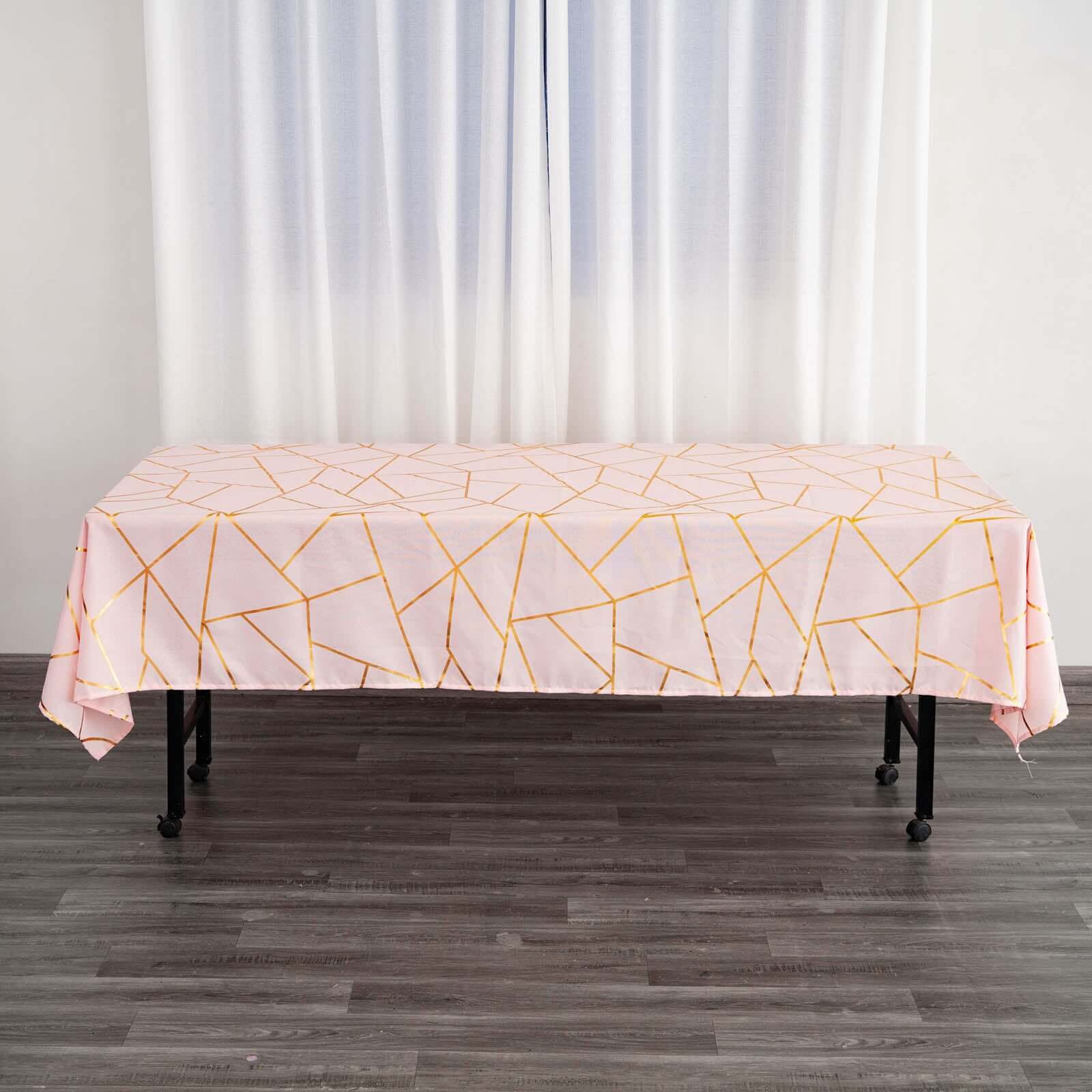Wrinkle-Resistant & Durable Polyester Tablecloth: Blush with Gold Foil Geometric Pattern (60x102)