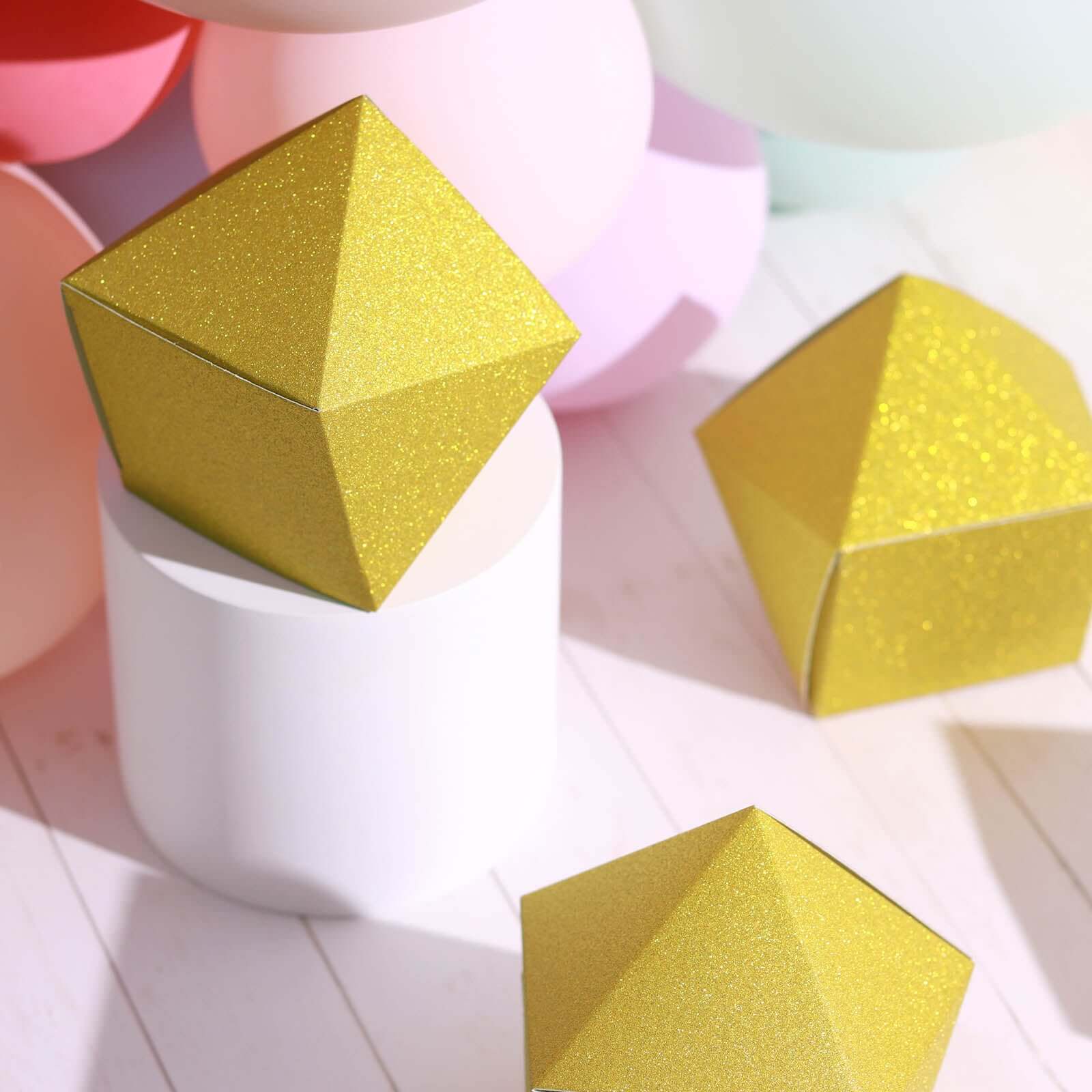 Get 25-Pack Gold Glittered 3x4 Geometric DIY Wedding Favor Gift Boxes Now