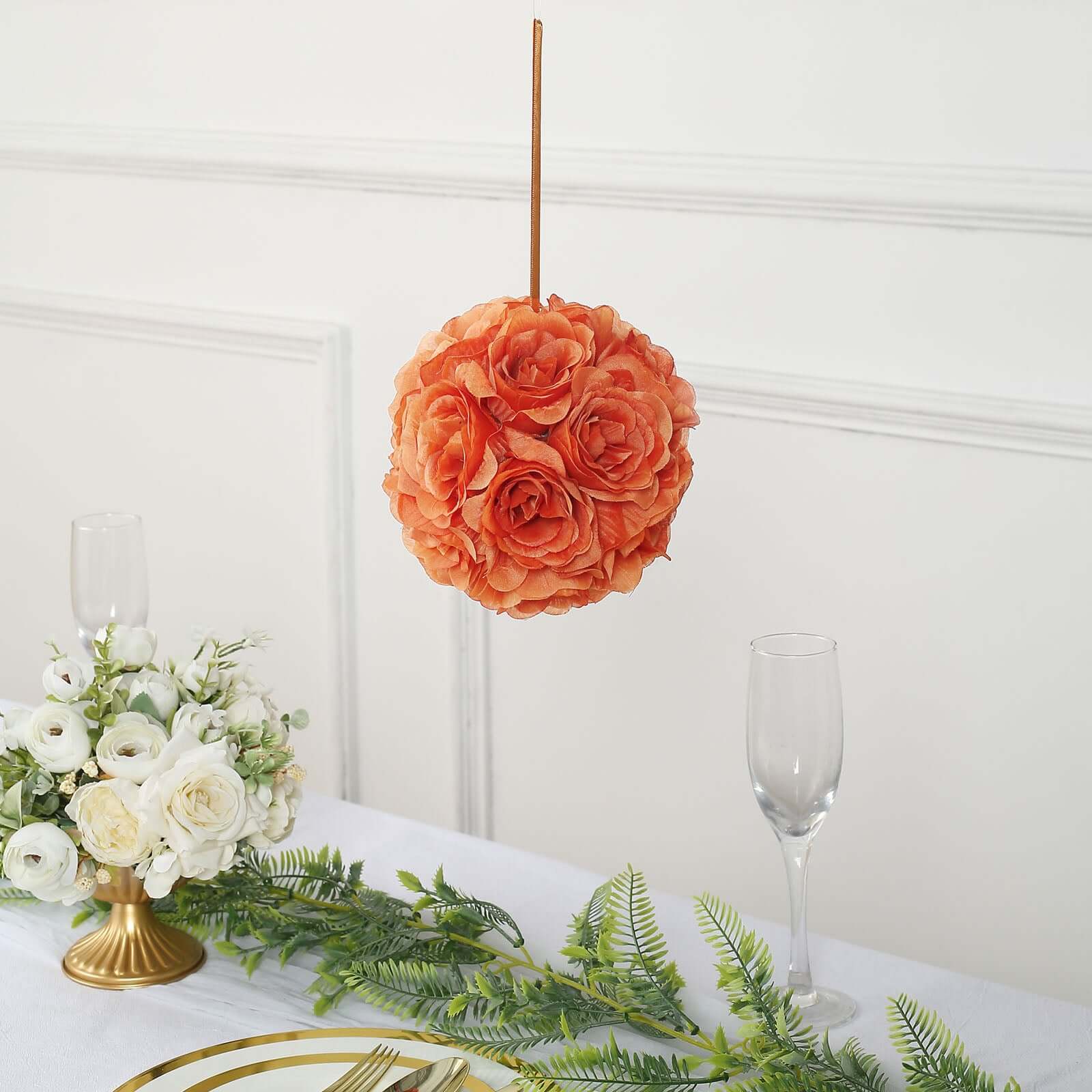 Special Offer: 2-Pack of 7-Inch Terracotta (Rust) Artificial Silk Rose Kissing Balls for Decor