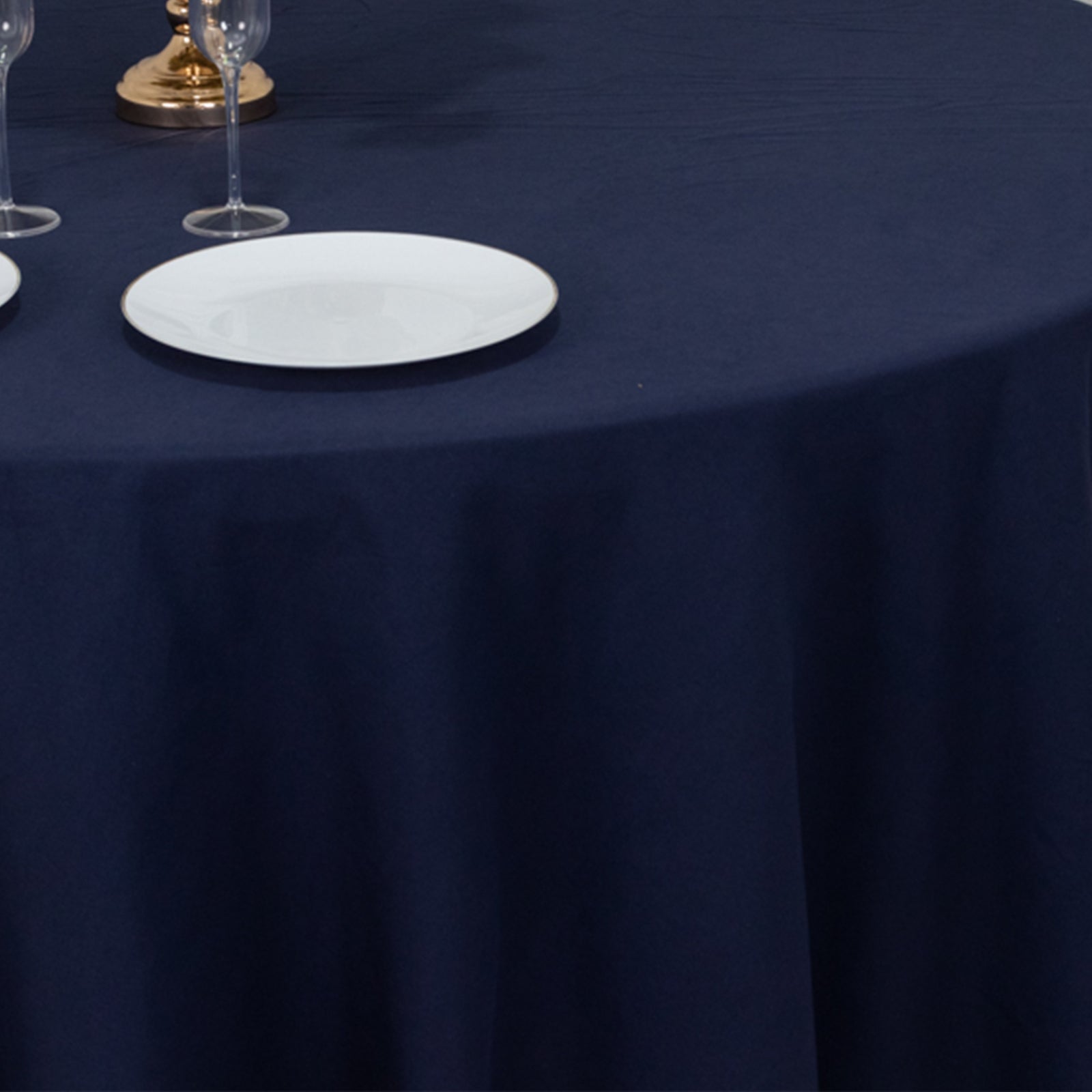 Seamless Wrinkle-Resistant Navy Blue 120" Cotton Blend Round Tablecloth