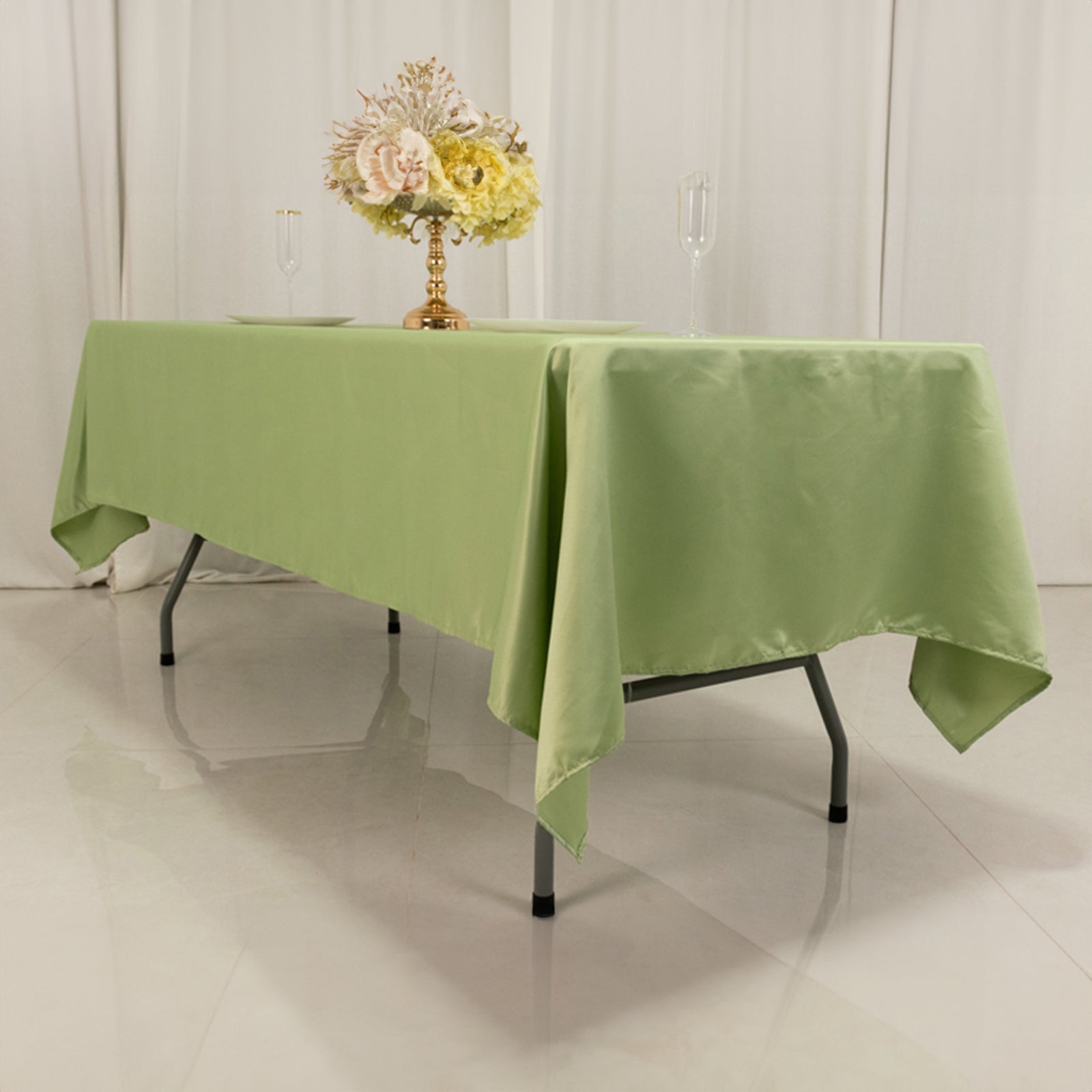 Get This Durable & Silky Soft Lamour Satin Rectangle Tablecloth in Sage Green (60x102)