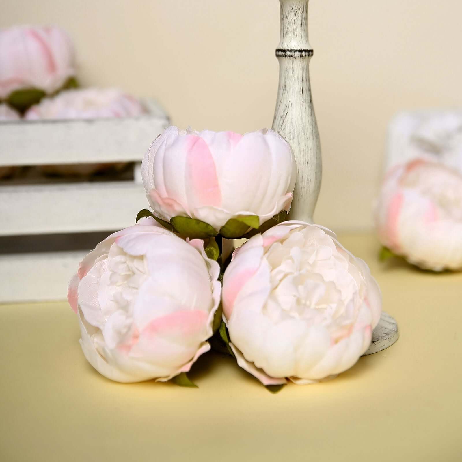 10-Piece Set of Blush Artificial Peony Flower Heads for DIY Events and Floral Crafts