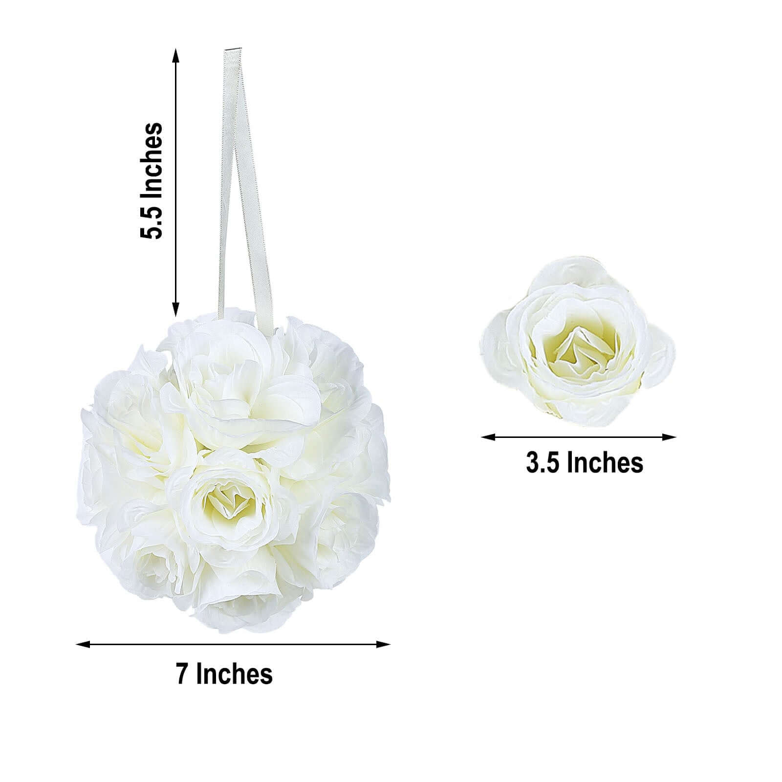2-Pack Cream Artificial Silk Rose Kissing Balls, 7-Inch Faux Flower Decor