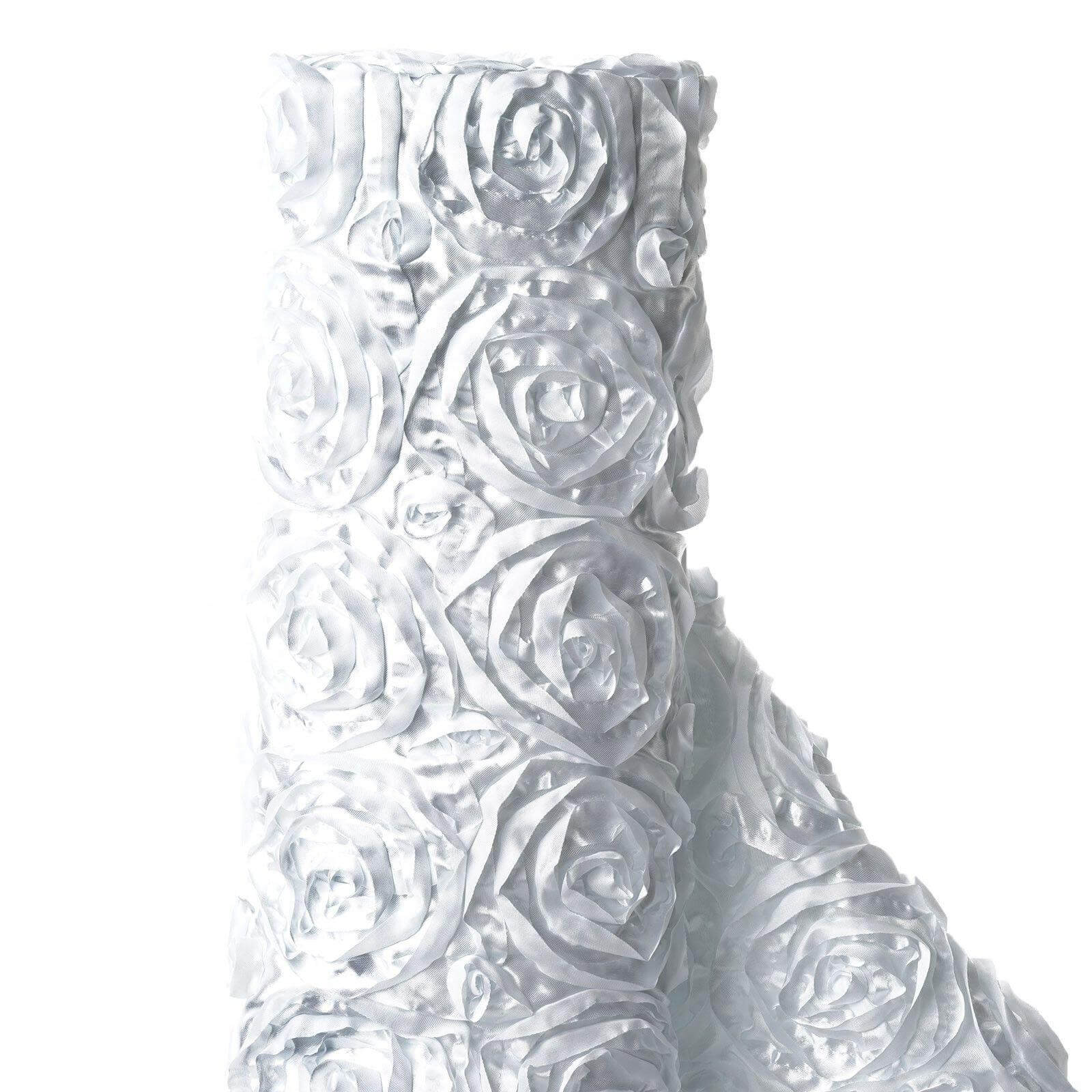54-Inch by 4-Yard White Satin 3D Rosette Fabric Roll, Ideal for DIY Crafts