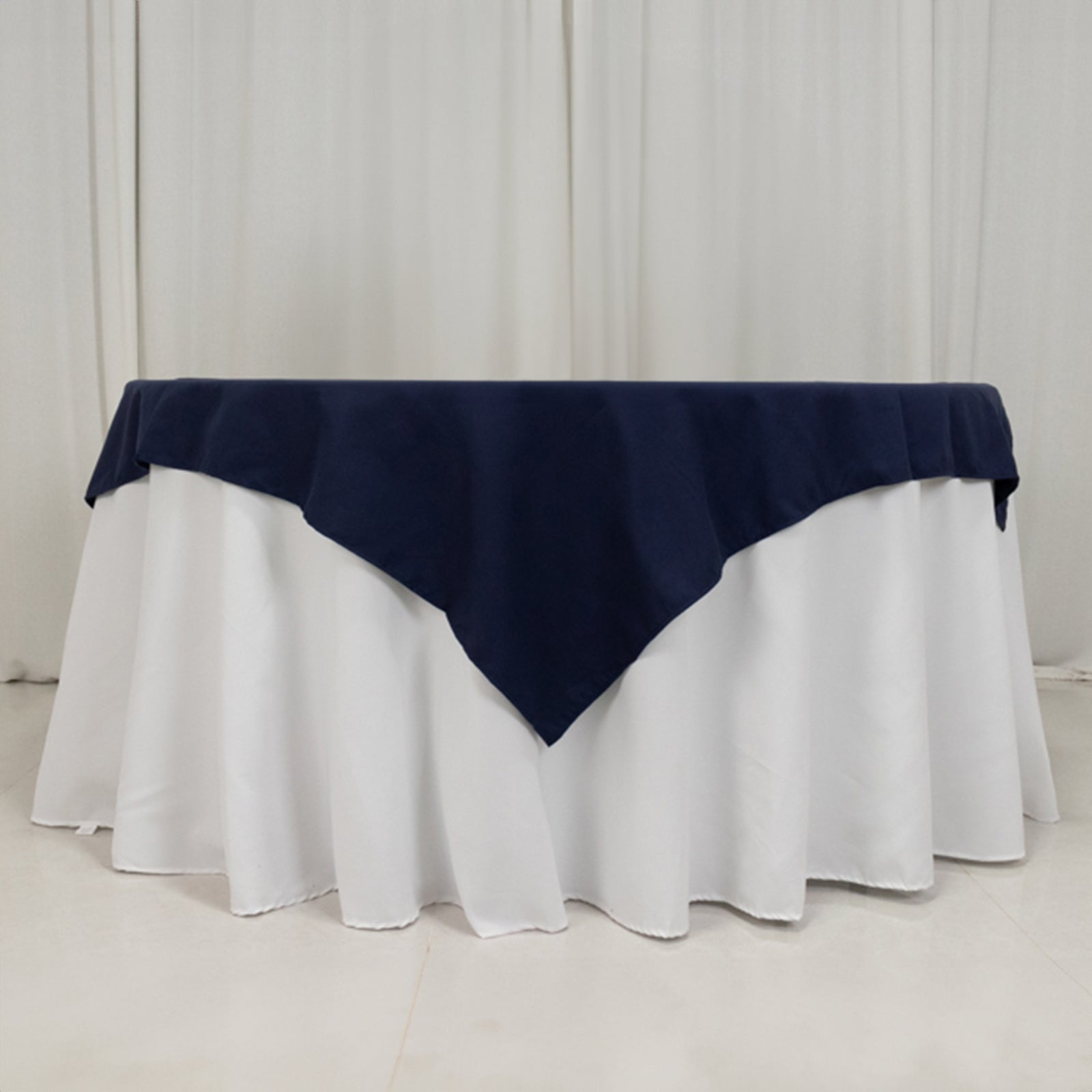 Wrinkle-Resistant Navy Cotton Blend 54x54 Square Table Overlay