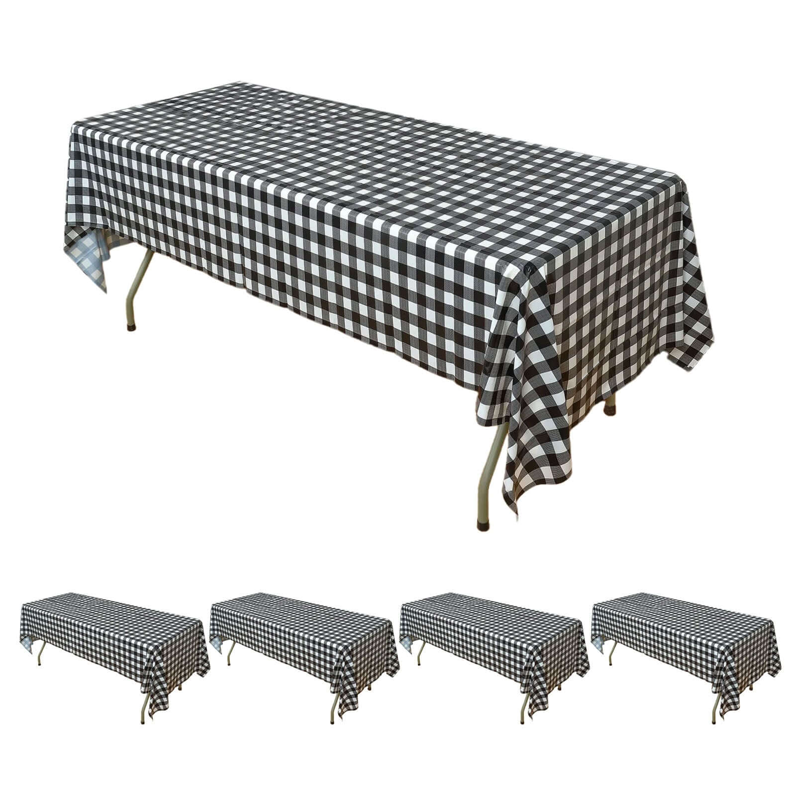 5-Pack Durable PVC Disposable Black Checkered Plastic Rectangle Table Covers 54x108