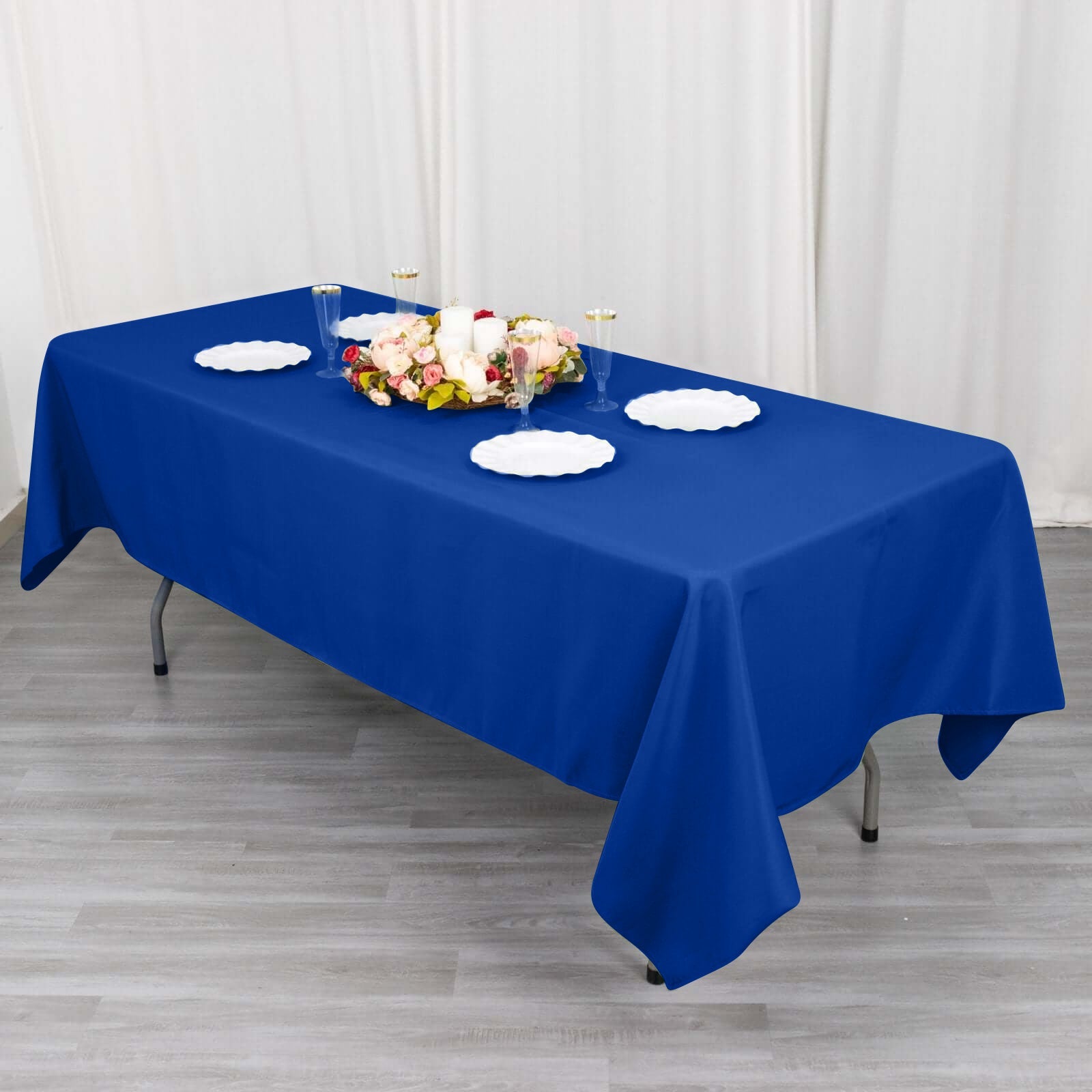 Wrinkle-Resistant Royal Blue Cotton Blend 60x102 Rectangle Tablecloth - Ideal for Events!