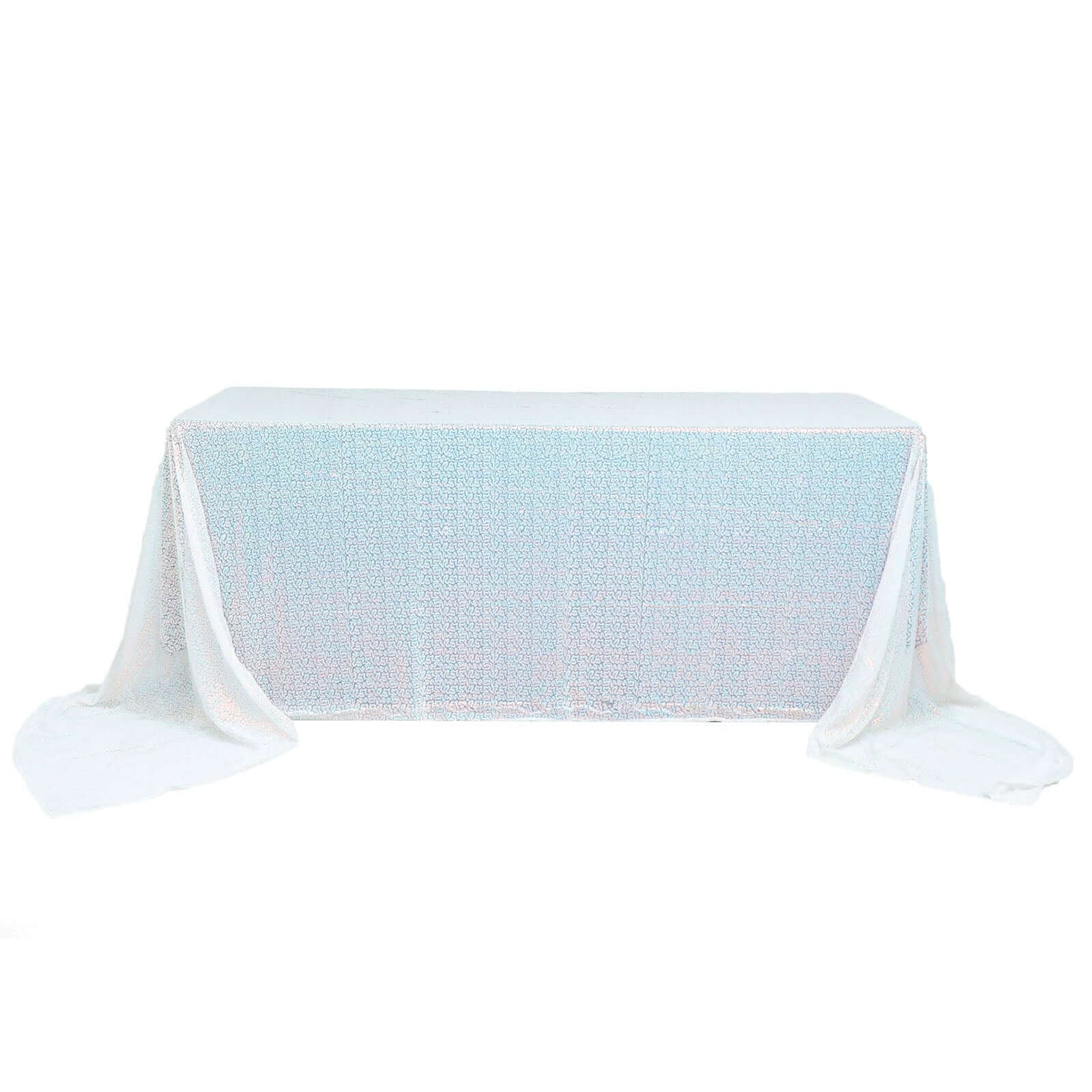 Exclusive Iridescent Blue Sequin Rectangle Tablecloth - 90x156 Seamless Twinkling Table Cover