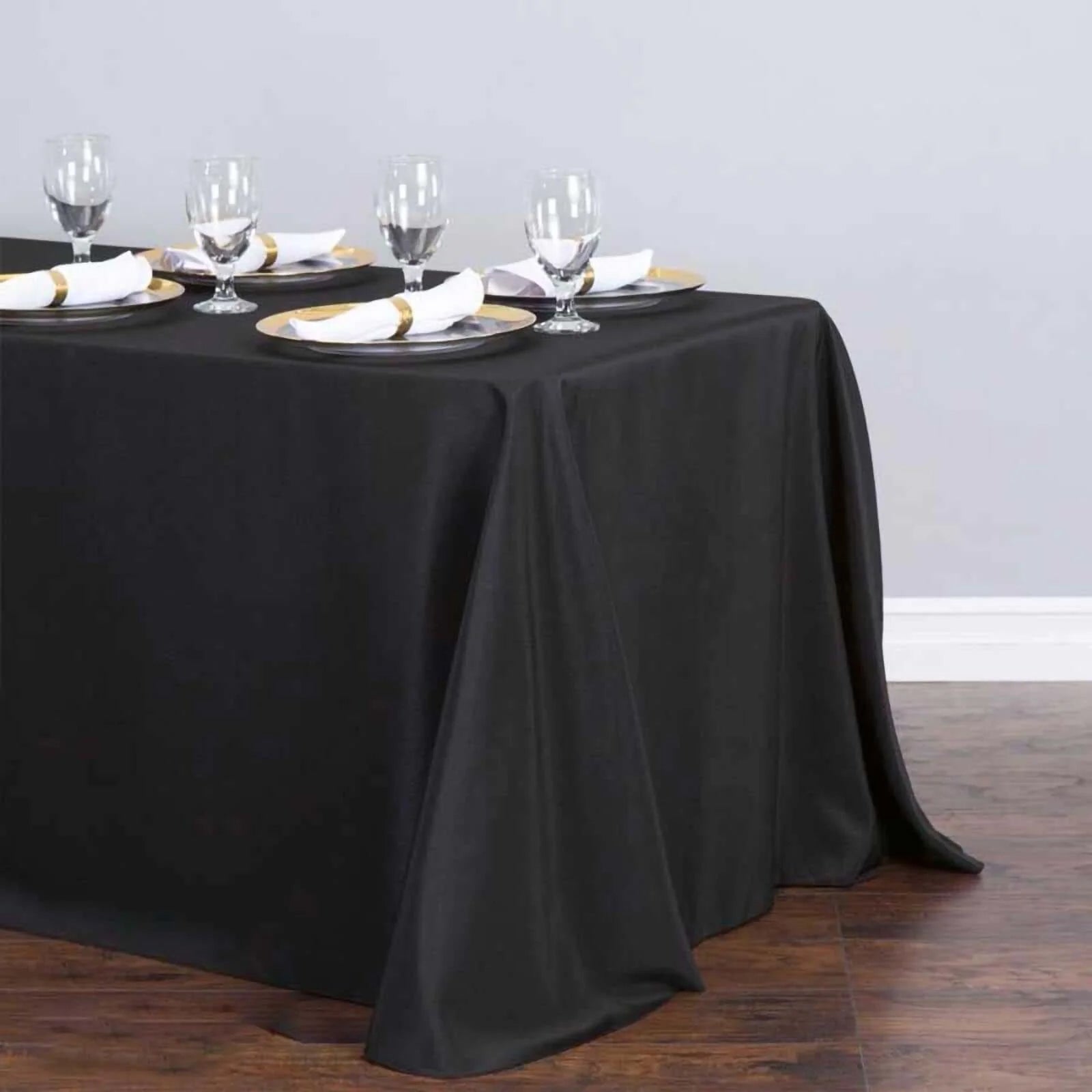 Black 90x132 Fire Retardant Premium Polyester Rectangular Tablecloth - High-Performance Seamless Cover