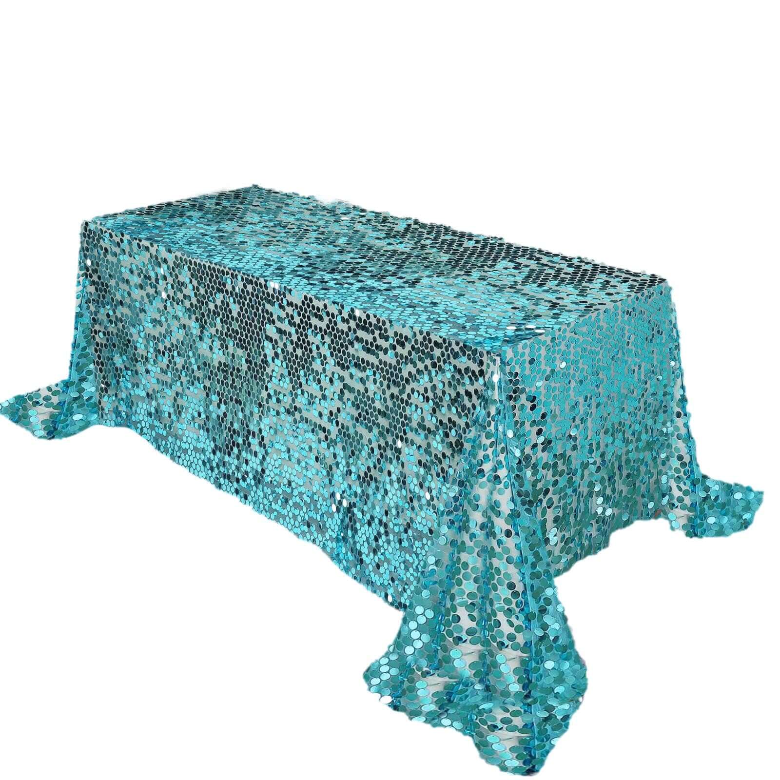 Turquoise Seamless 90x132 Rectangle Sequin Tablecloth for Big Payette Tables