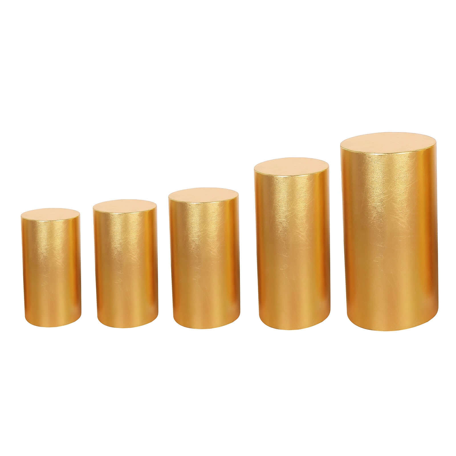 Special Offer! Set of 5 Shiny Metallic Gold Spandex Cylinder Pedestal Stand Covers - 130 GSM