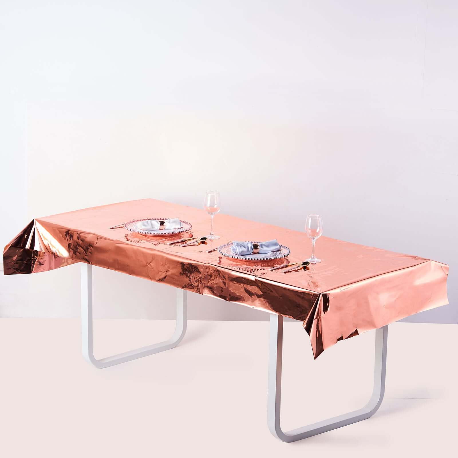Rose Gold Disposable Metallic Foil Rectangle Tablecloth 40x90 - Ideal for Party Decor