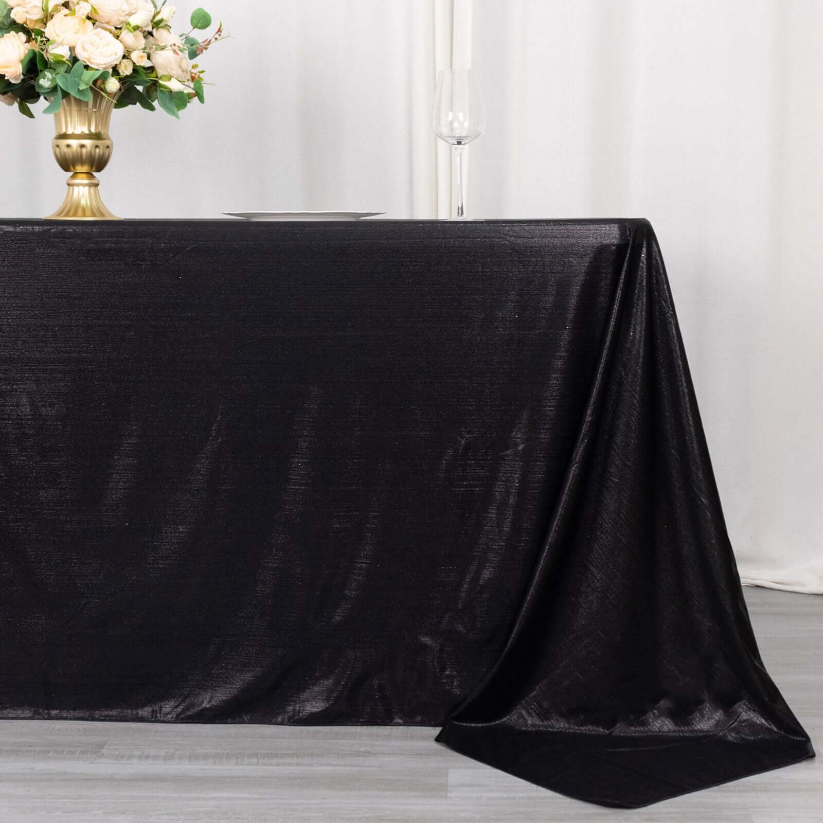 Exclusive Shimmering Black Sequin Dots Polyester 90x132 Rectangle Wrinkle-Free Tablecloth