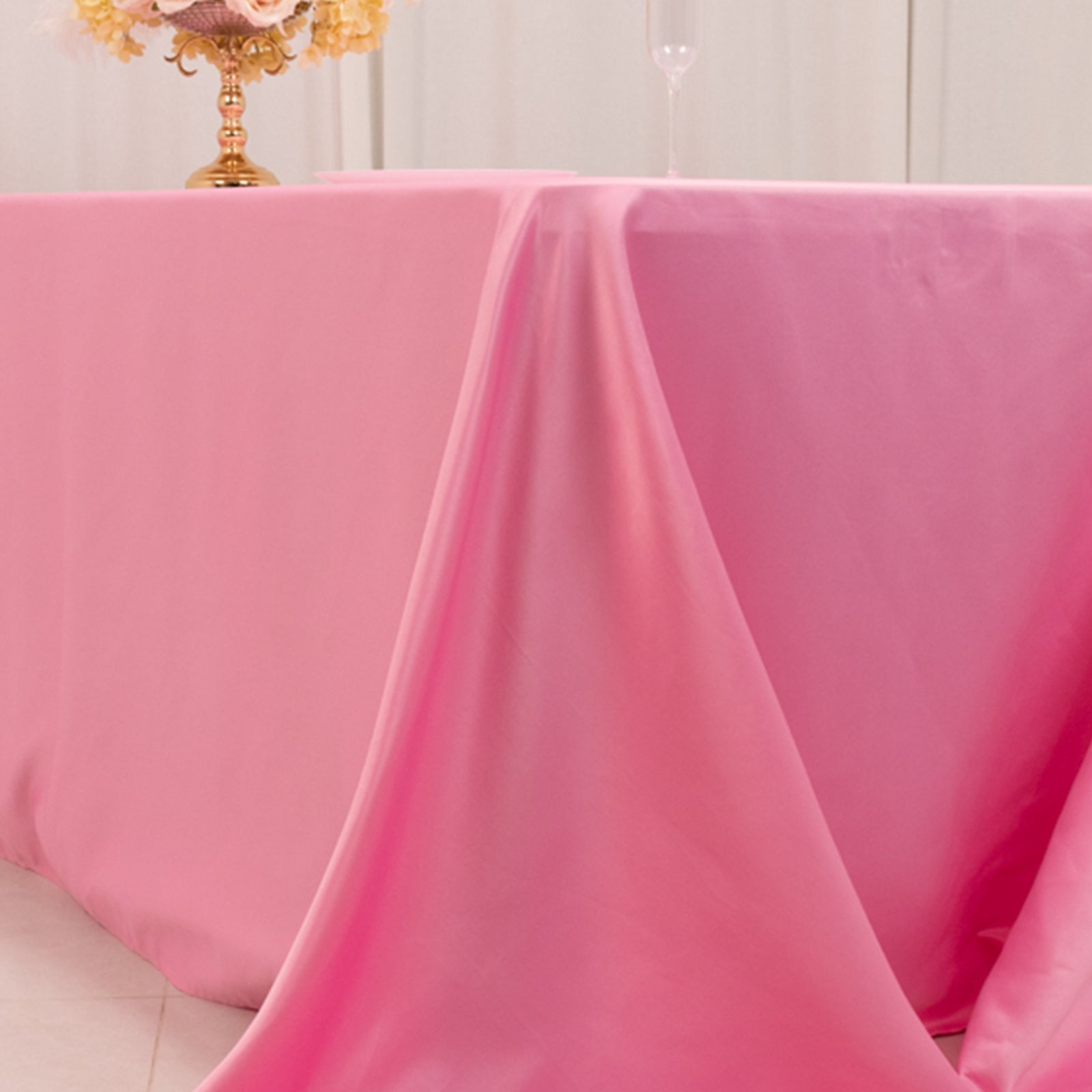 Luxurious Pink Lamour Satin Rectangle Tablecloth, 90x156, Soft and Seamless