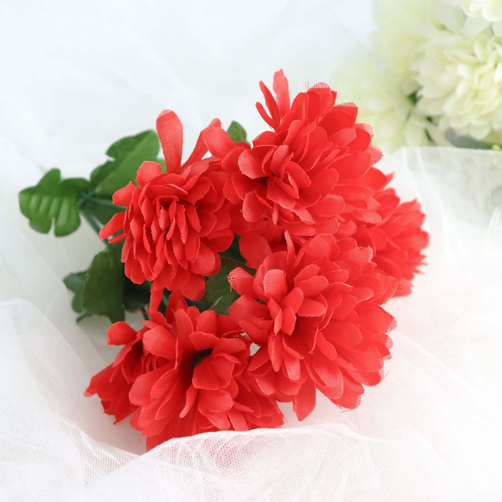 Hot Sale! 12 Bushes of Red Artificial Silk Chrysanthemum Flower Bouquets for Decor