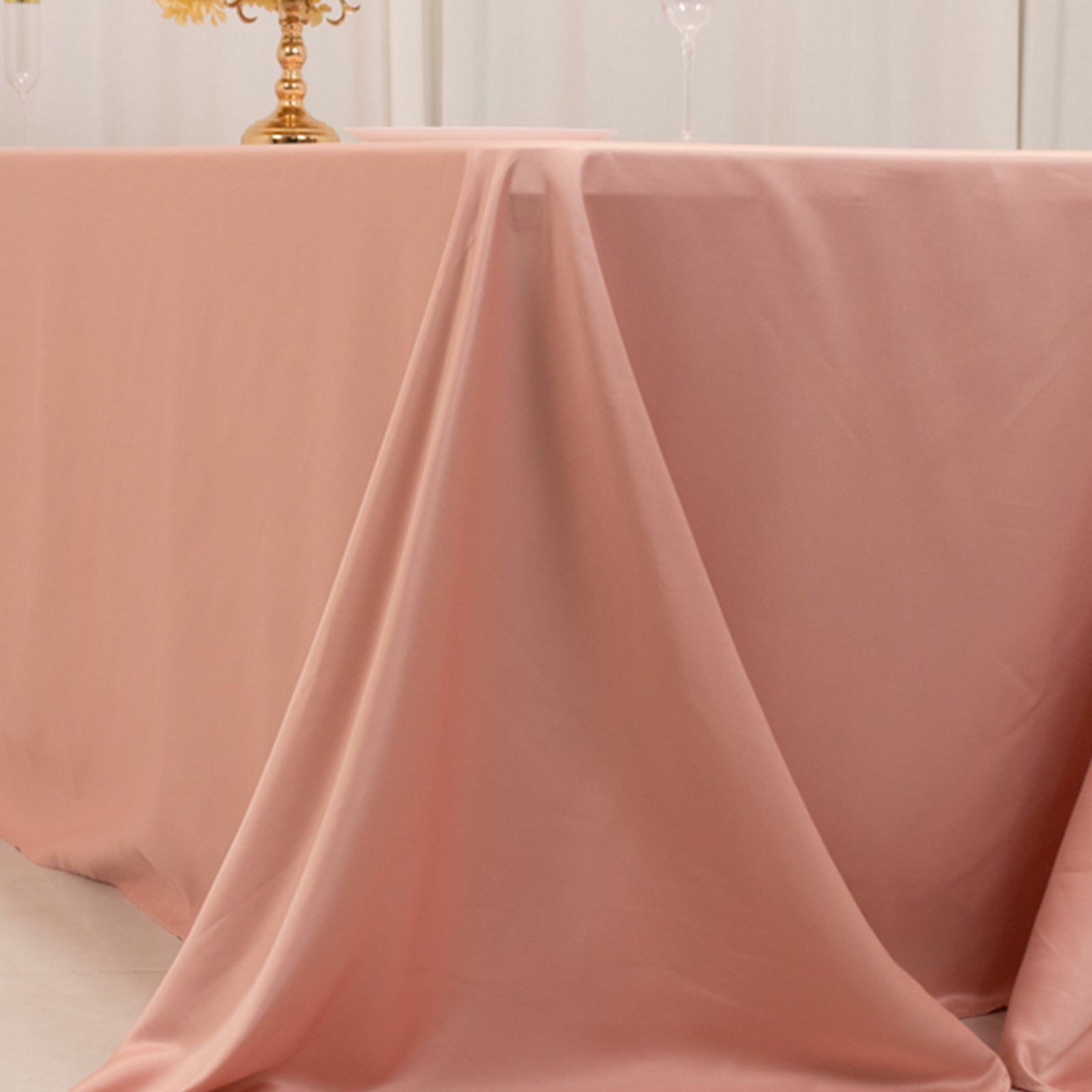 Luxurious Dusty Rose Lamour Satin 90x156 Rectangle Seamless Tablecloth