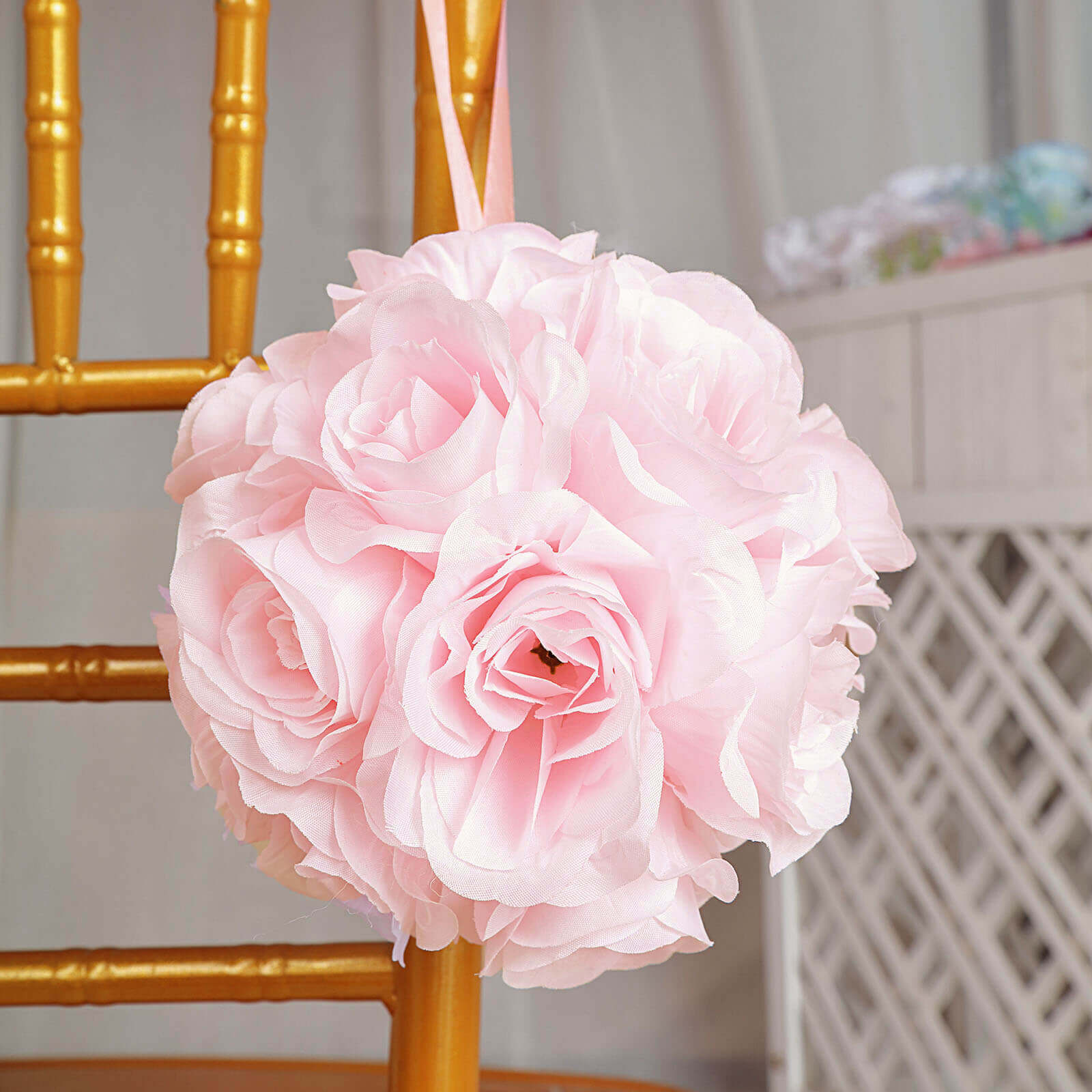 2-Pack Blush Silk Rose Kissing Flower Balls - Ideal for Decor