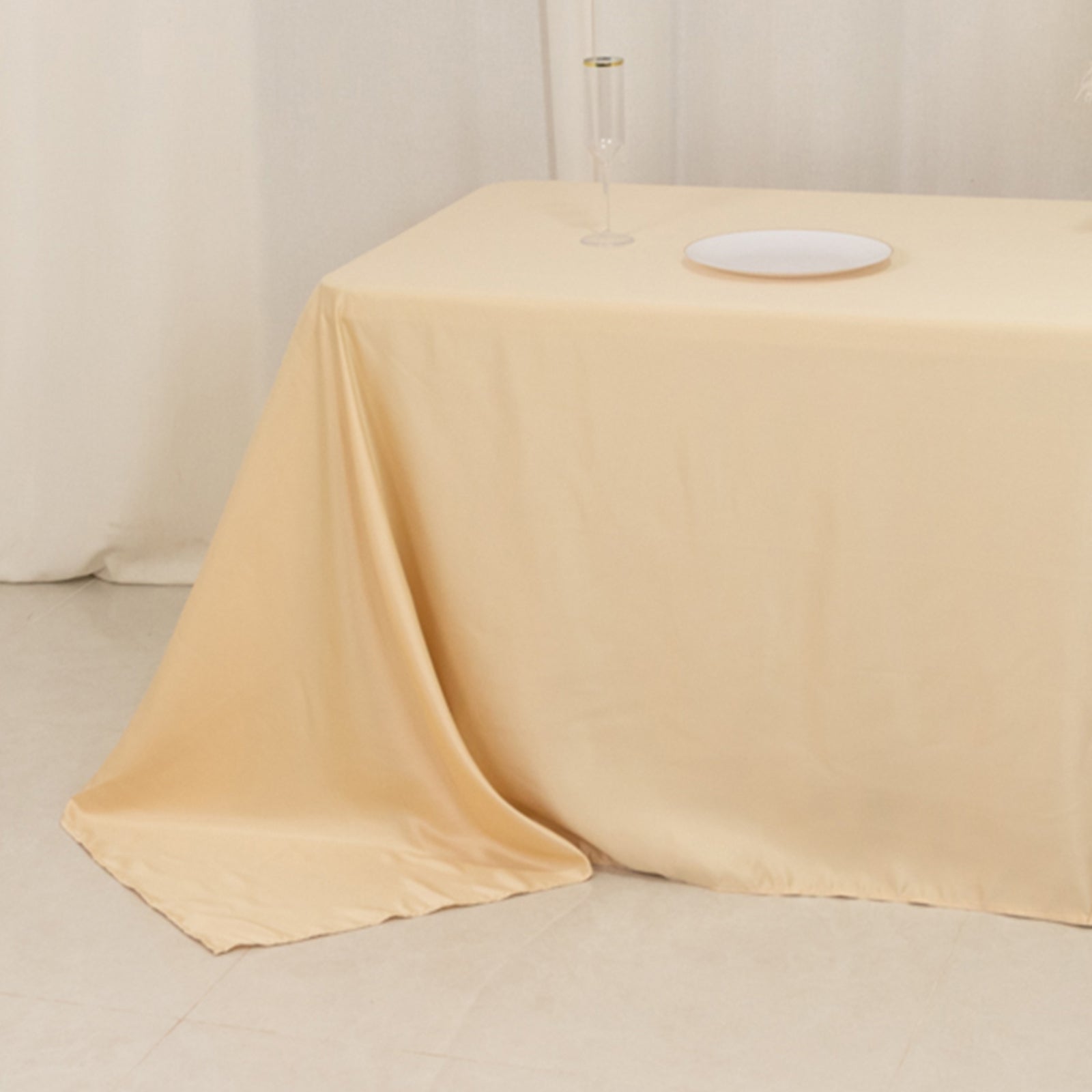 Beige Lamour Satin Rectangle Tablecloth 90x156 - Luxurious, Soft & Seamless