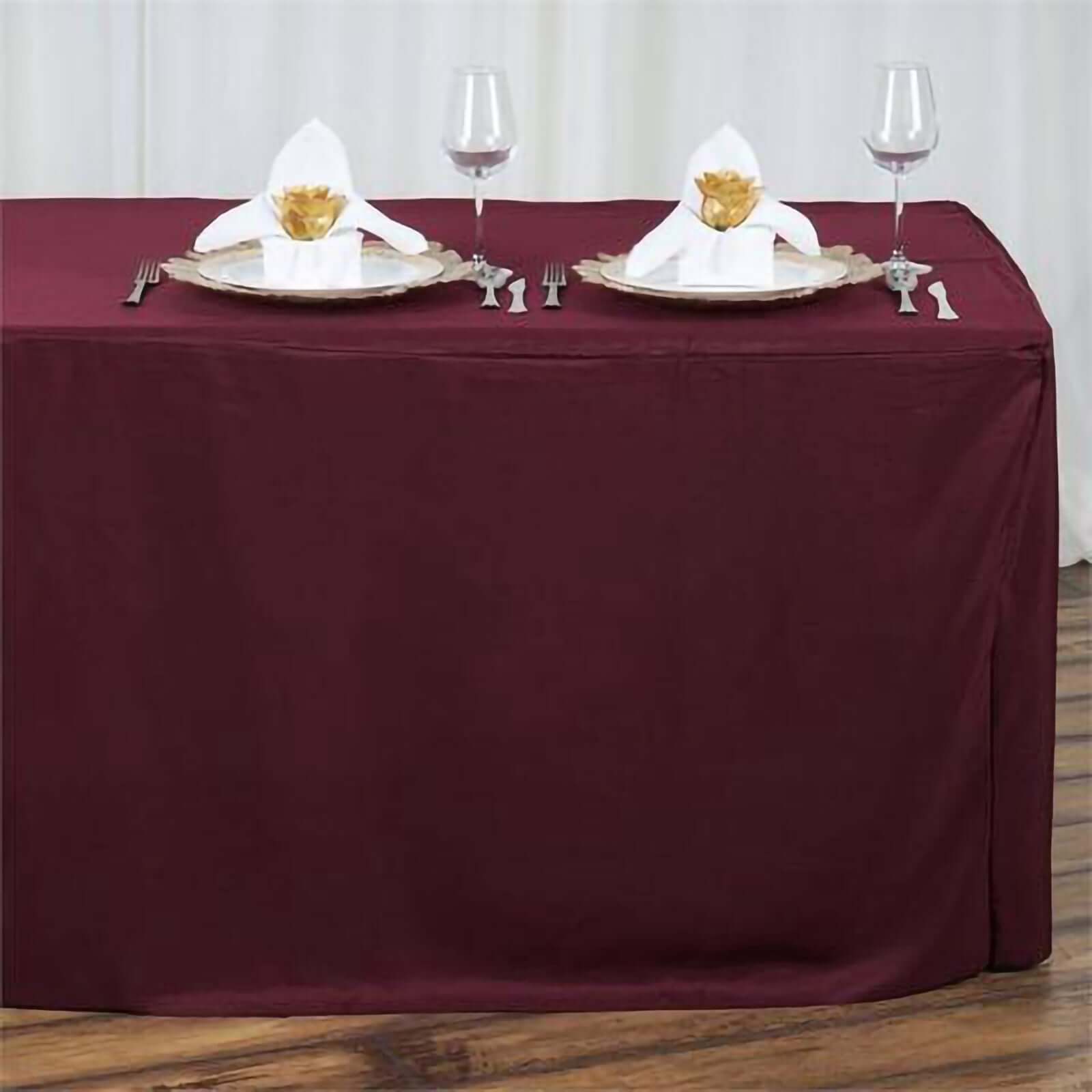 Durable Burgundy Fitted Polyester Tablecloth for 6FT Rectangle Tables