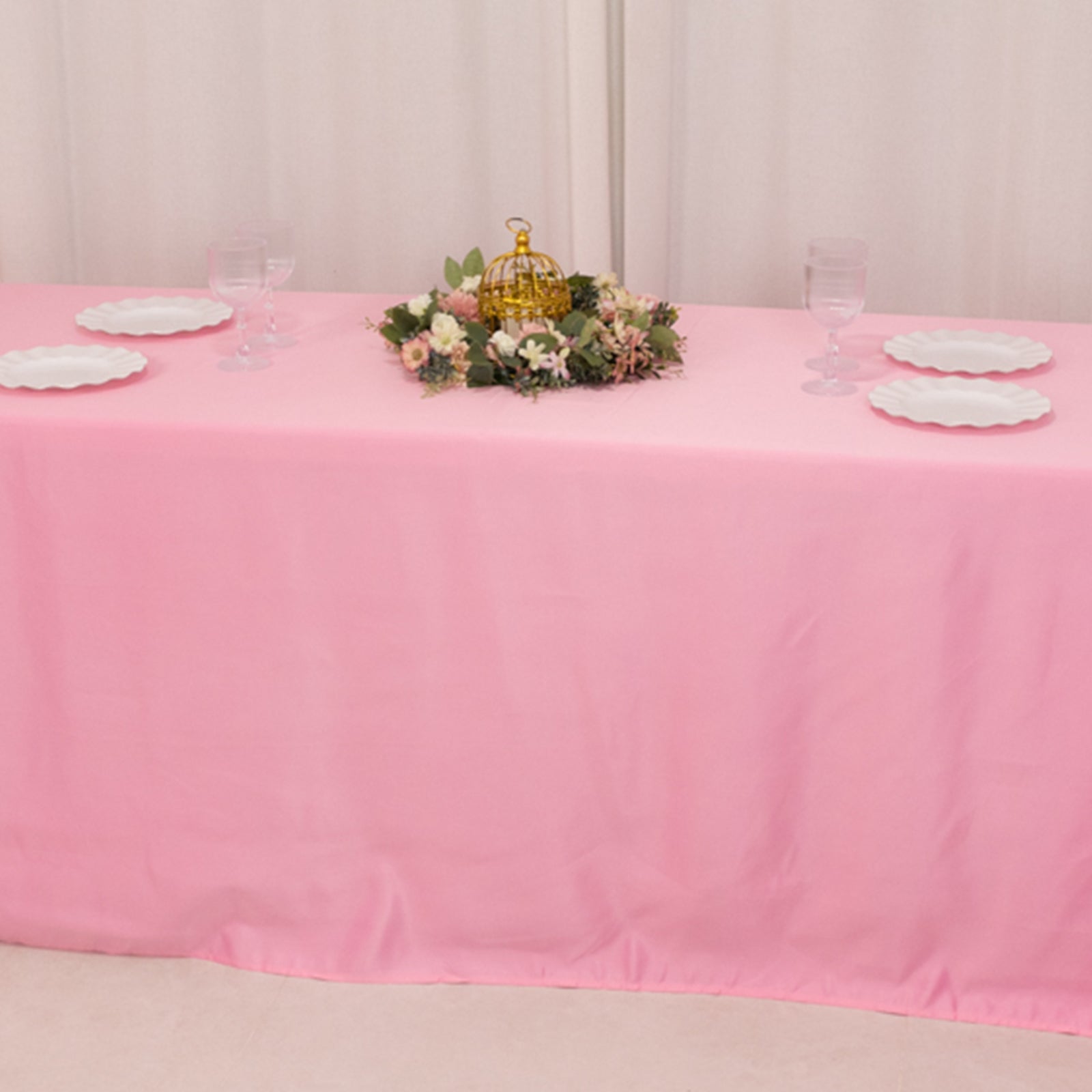 Luxurious Pink Lamour Satin Rectangle Tablecloth, 90x156, Soft and Seamless