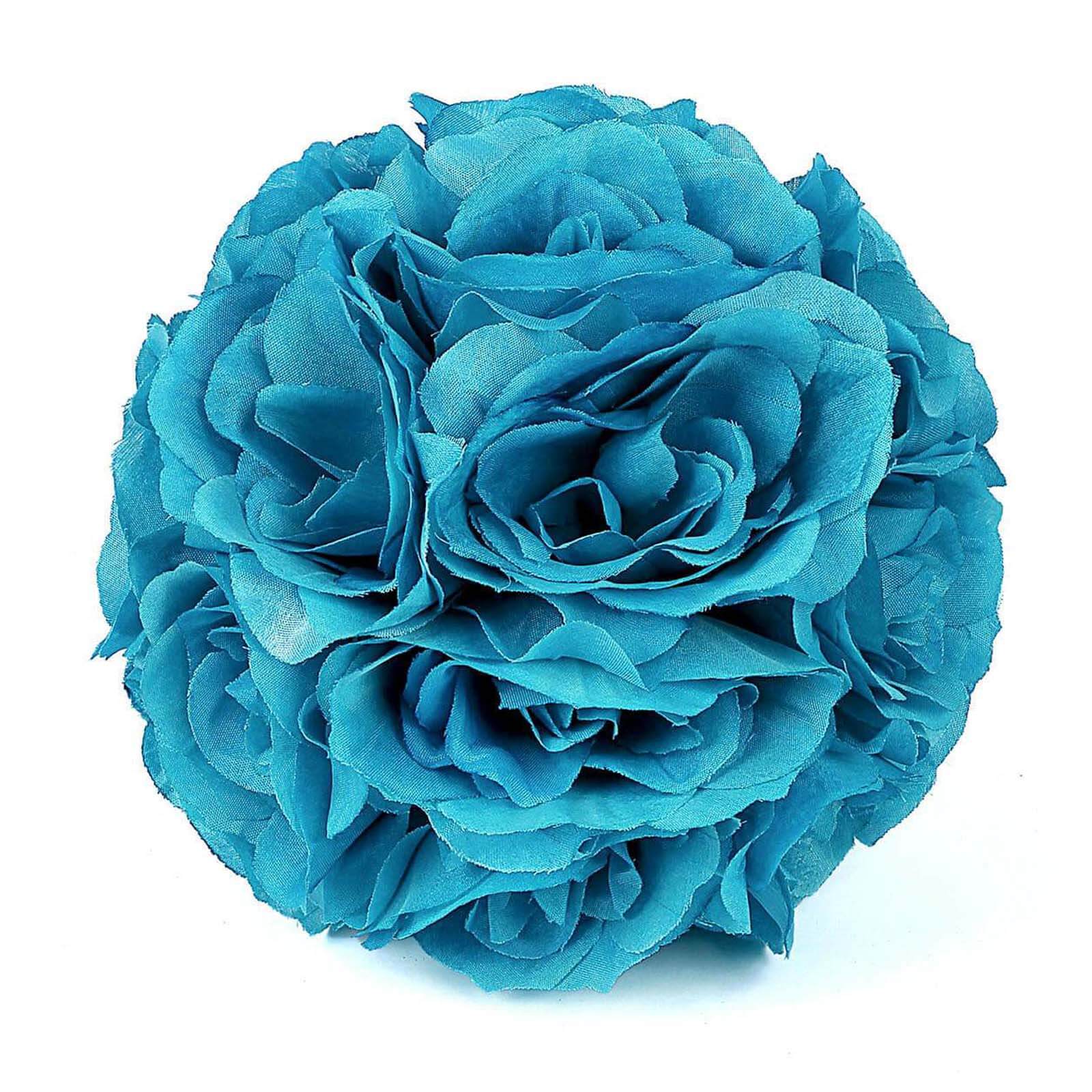 2-Pack 7-Inch Turquoise Artificial Silk Rose Kissing Balls, Ideal Faux Flower Decor
