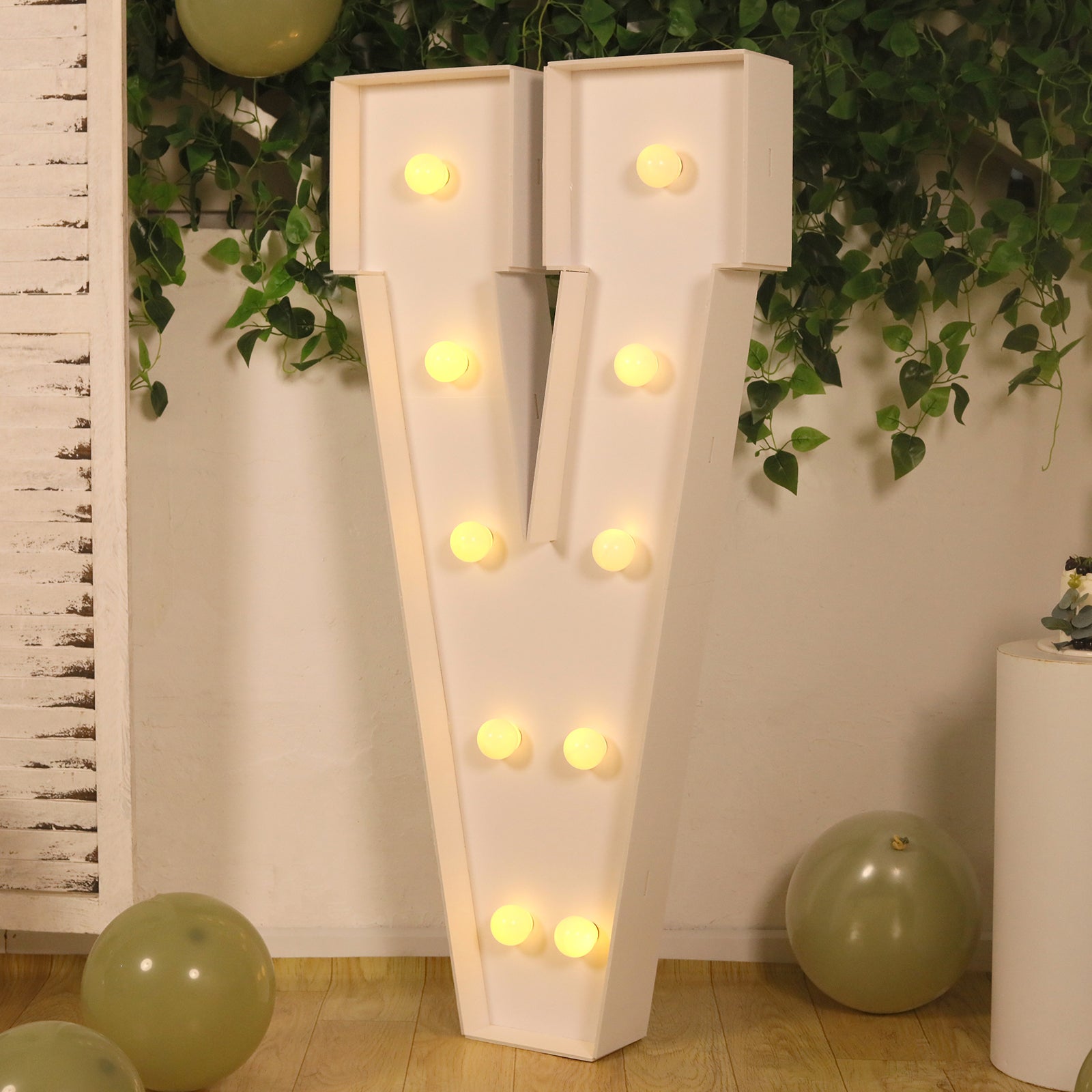 4ft White Giant LED Marquee Light-Up Letter V with 10 Warm White Battery-Operated LEDs, Glue Gun & Sticks