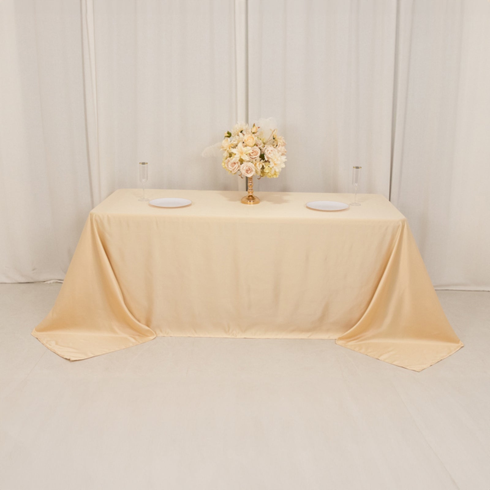Lamour Satin Beige Rectangle Tablecloth - Soft, Silk-Like & Durable