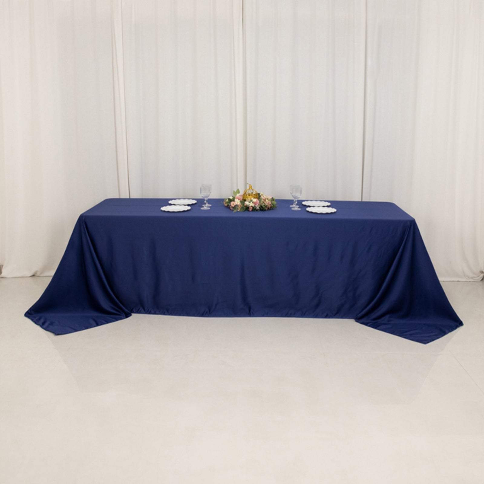Luxurious Navy Blue Lamour Satin Rectangle Tablecloth 90x156 - Soft & Seamless
