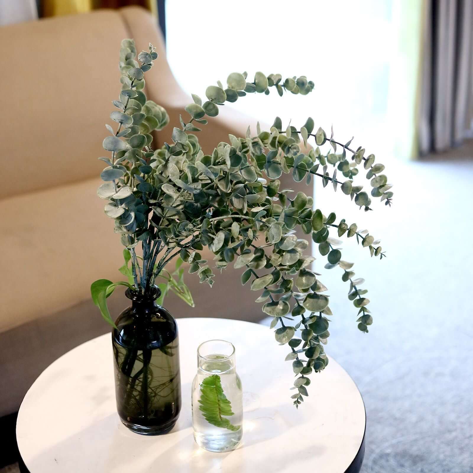 3 Frosted Green Artificial Eucalyptus Bushes - Ideal for DIY Decorations, 30 Inches Long