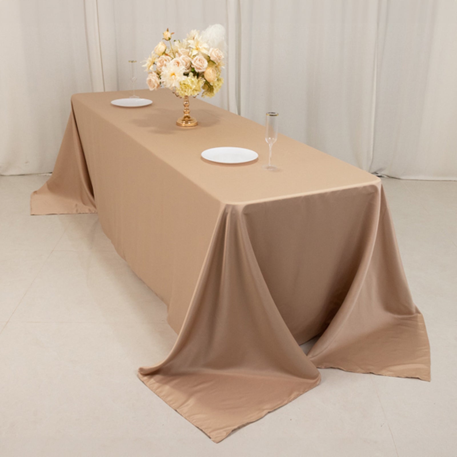 Luxurious Nude Lamour Satin Rectangle Tablecloth 90x156 - Ideal for Events