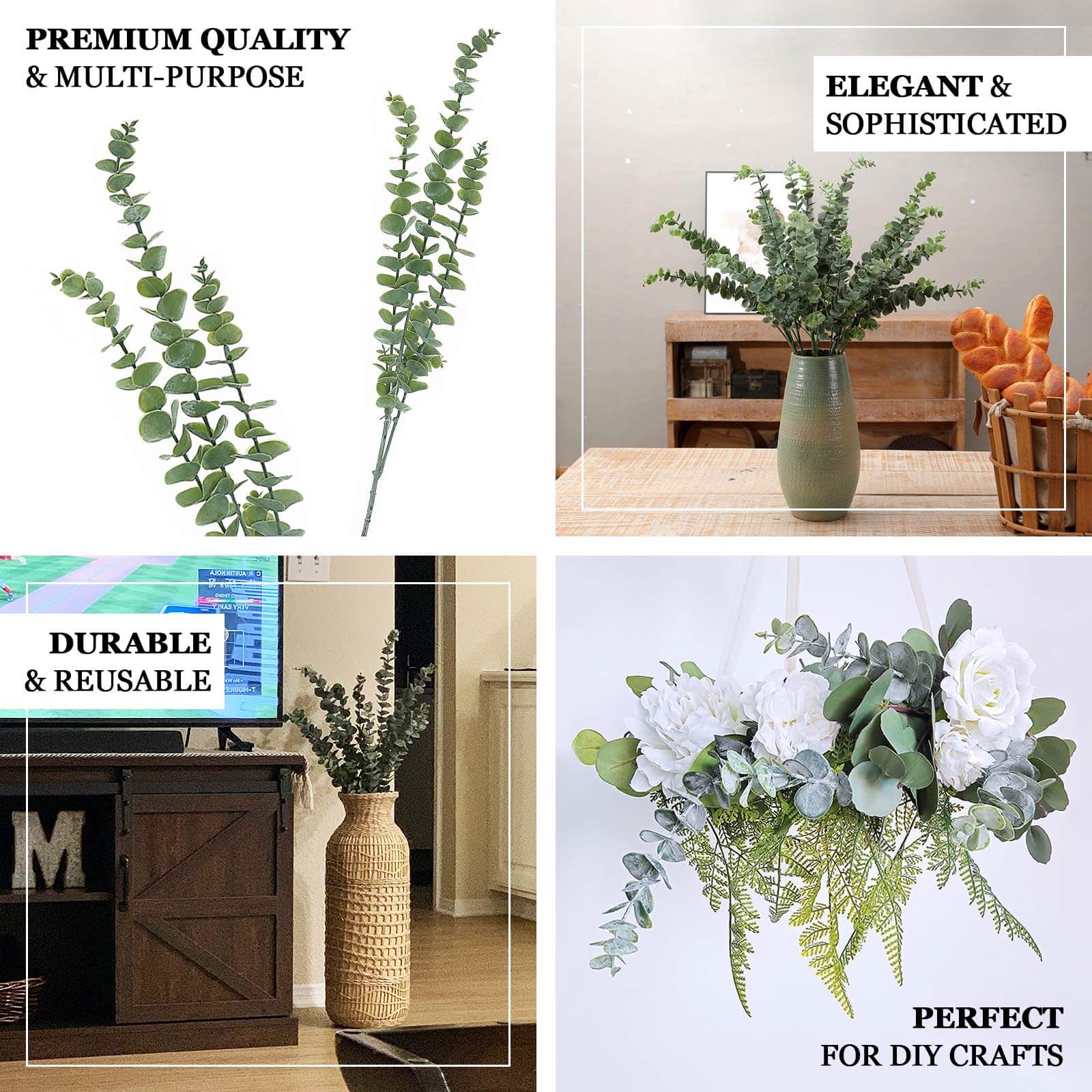 3 Frosted Green Artificial Eucalyptus Bushes - Ideal for DIY Decorations, 30 Inches Long