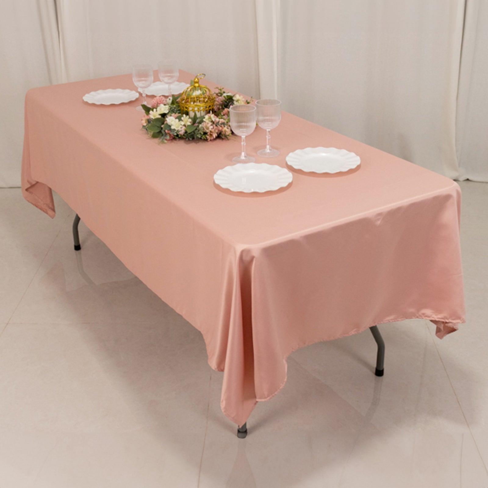 Hot Sale! Durable & Silky Lamour Satin Rectangle Tablecloth in Dusty Rose, 60x102