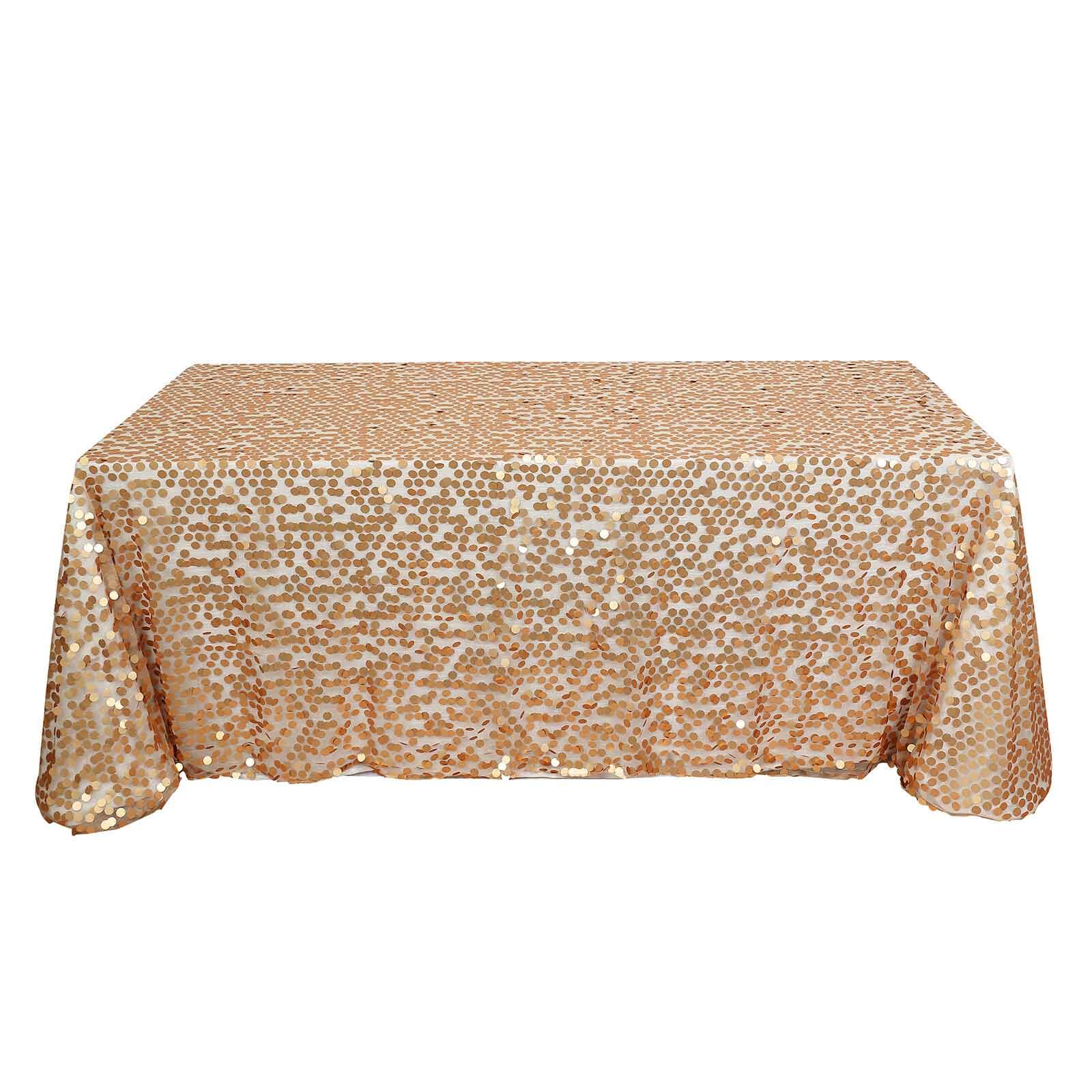 Matte Champagne Sequin Rectangle Tablecloth (90x132) - Ideal for Various Events