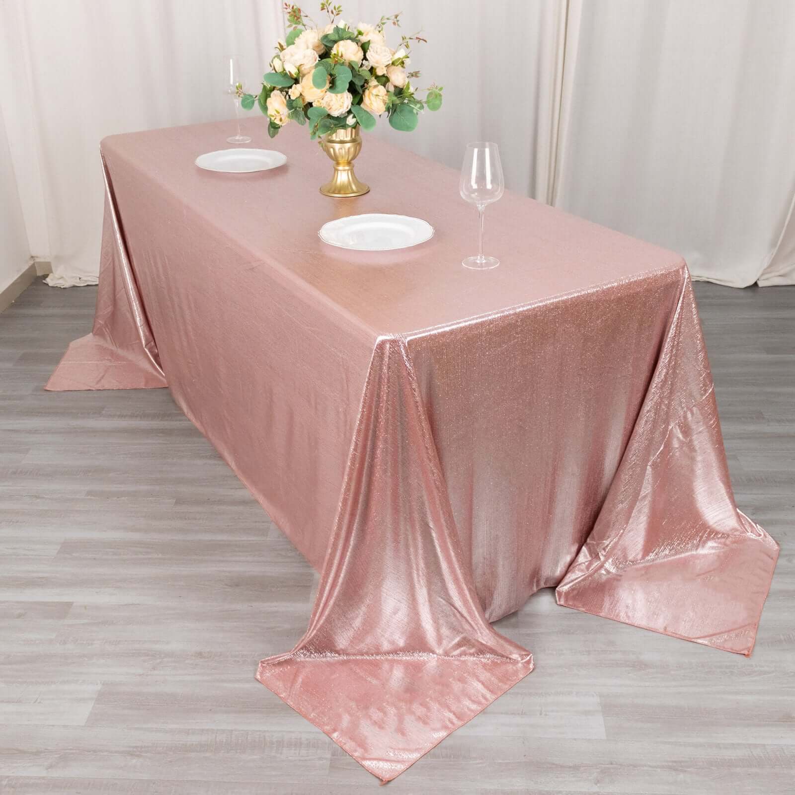 Rose Gold Shimmering Sequin Dots Polyester 90x132 Rectangle Wrinkle-Free Tablecloth