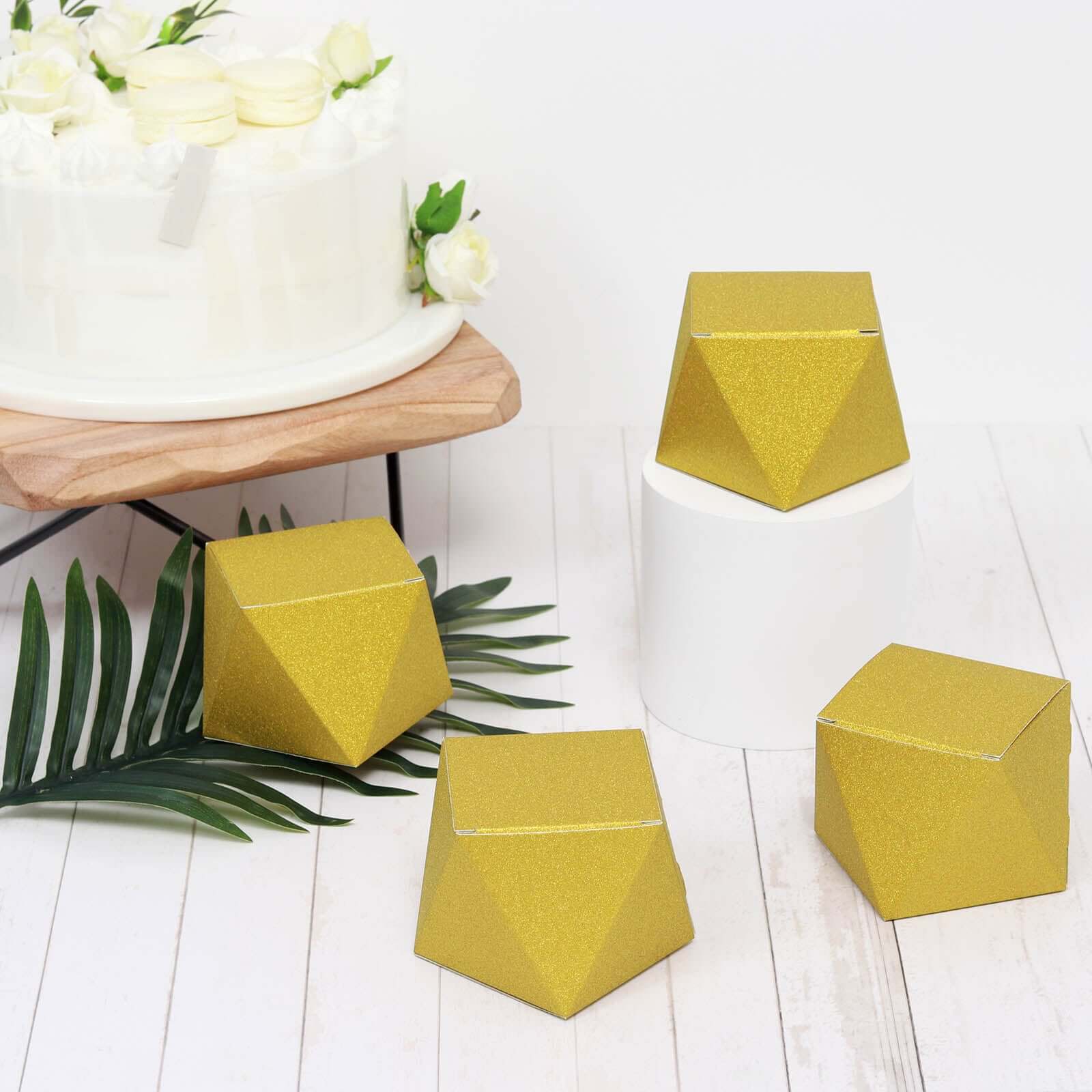 Get 25-Pack Gold Glittered 3x4 Geometric DIY Wedding Favor Gift Boxes Now