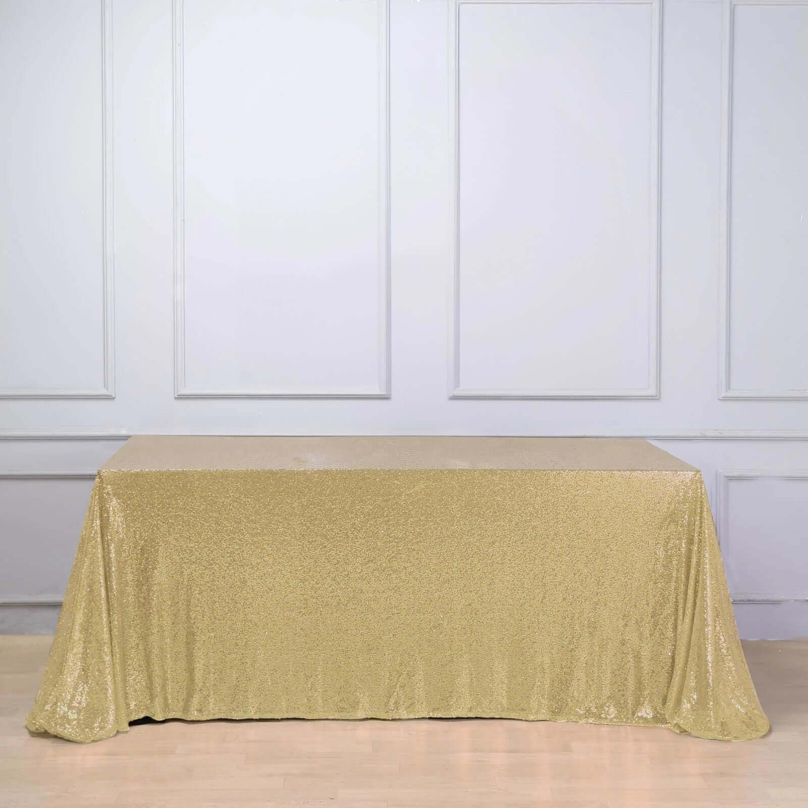 Champagne Sequin Rectangle Tablecloth - 90x156 Seamless Twinkling Table Cover for Events