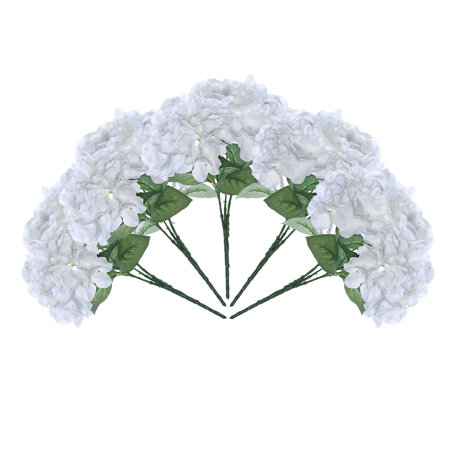 Set of 5 White Artificial Silk Hydrangea Flower Bushes for Decor