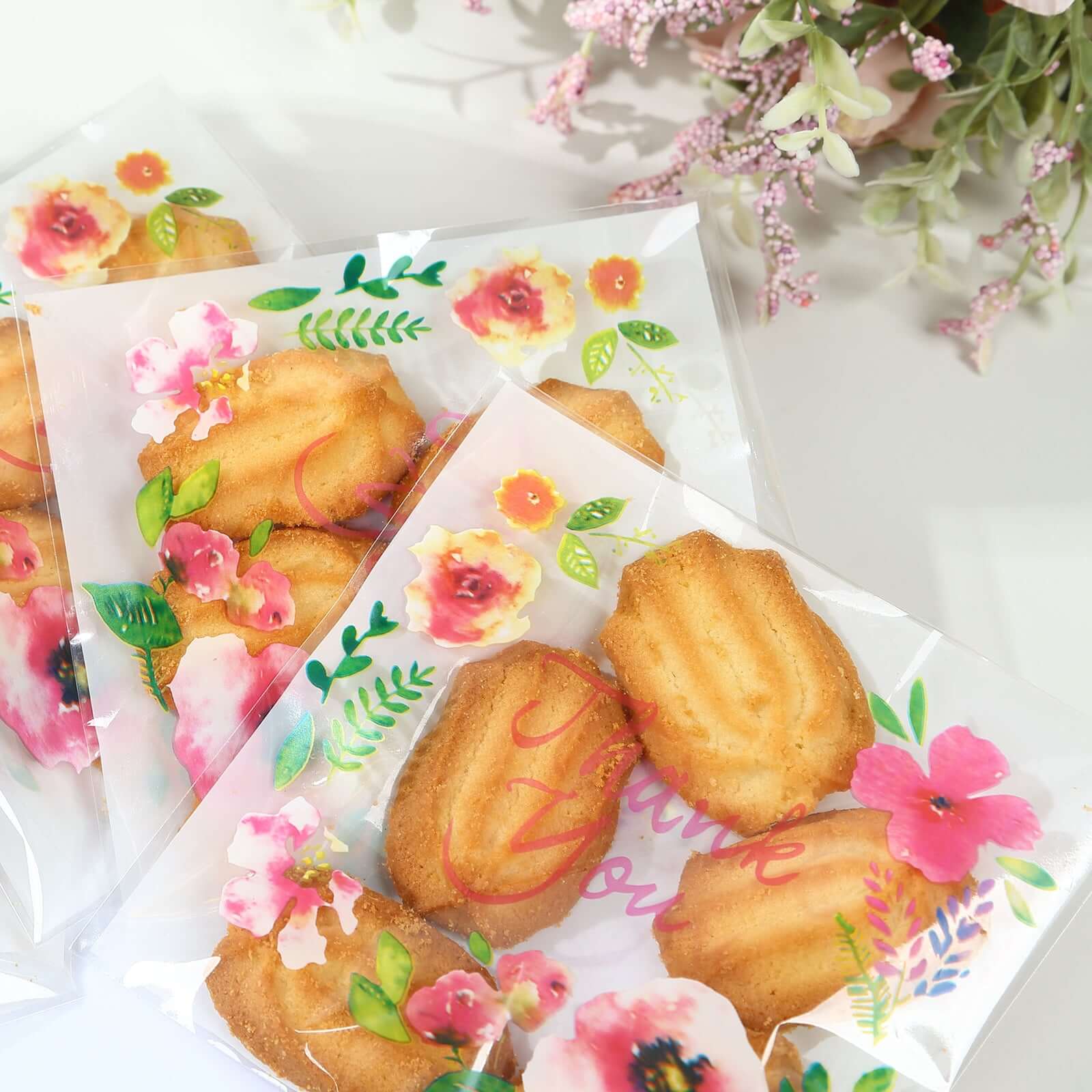100-Pack White/Clear PVC Decorative Self-Adhesive Cookie Candy Bags - Ideal for Weddings, Birthdays & Parties