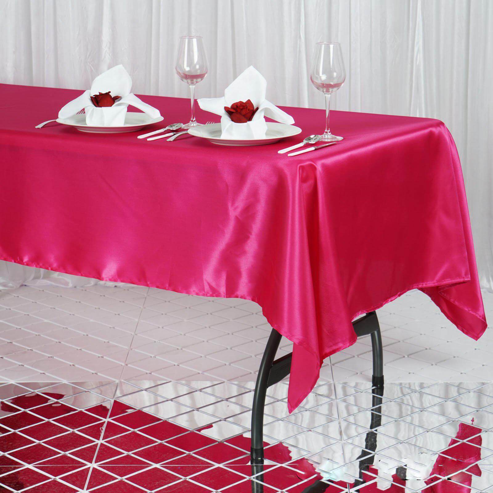 Fuchsia Satin Rectangular 60x102 Tablecloth - Soft and Shiny Table Cover