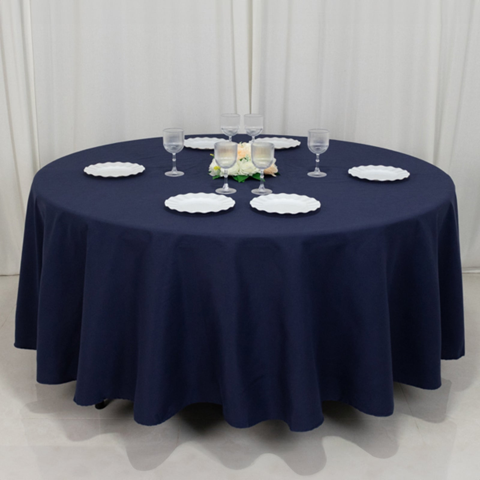 Navy Blue 108" Wrinkle-Resistant Cotton Blend Round Tablecloth - Perfect for Events