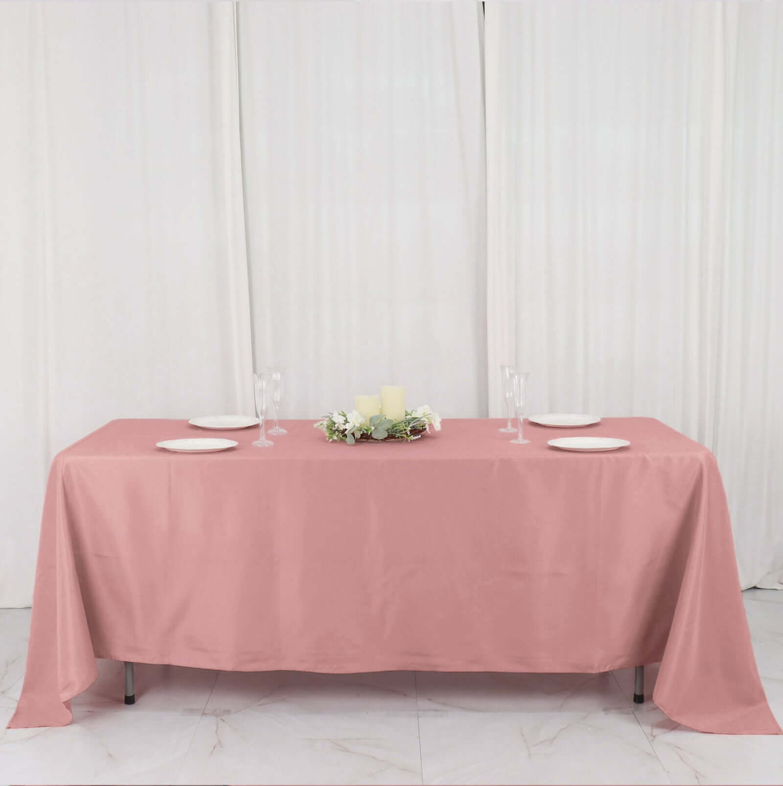 Durable and Stylish 72x120 Polyester Rectangle Tablecloth in Dusty Rose