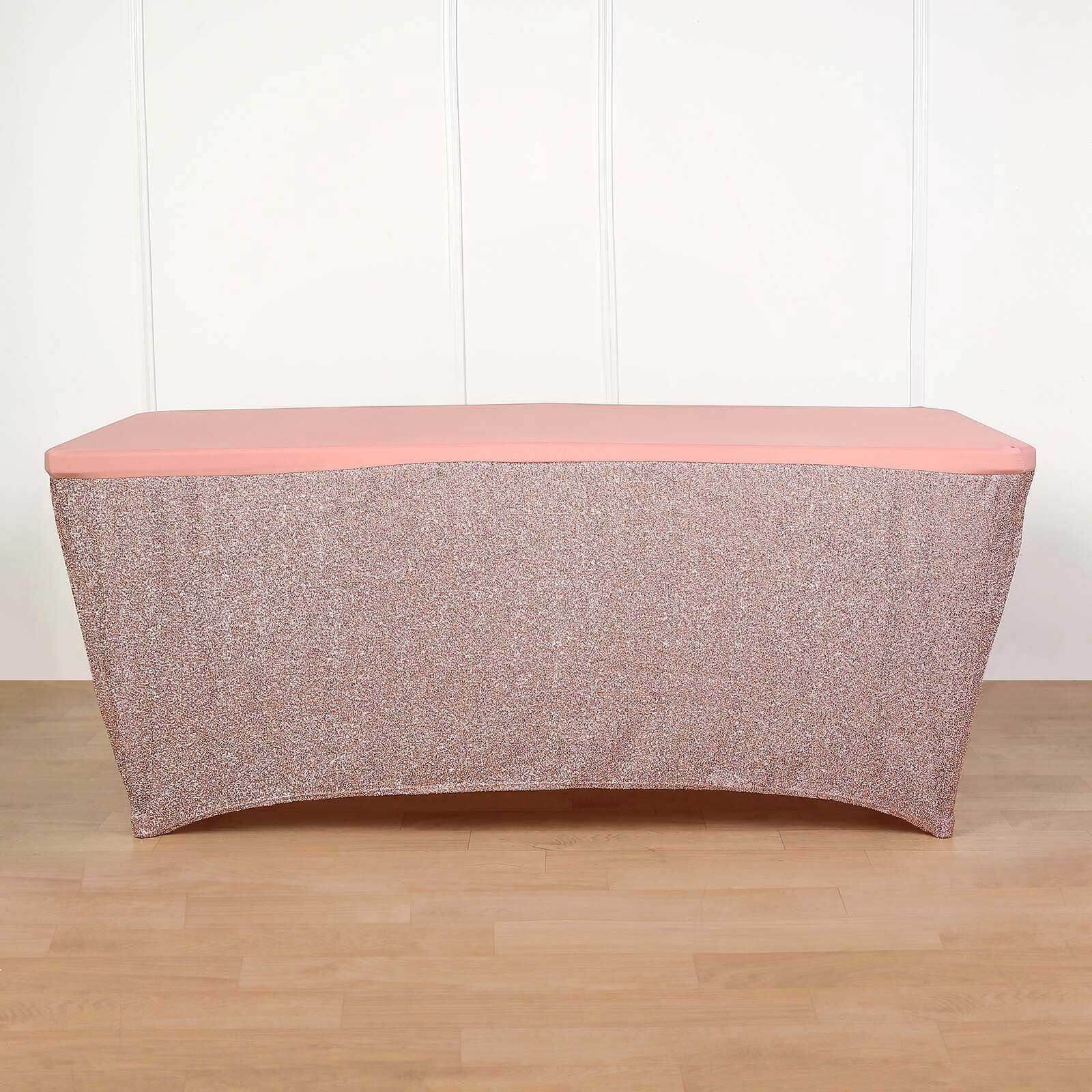Hot! Rose Gold Glittered Stretch Spandex Tablecloth for Events