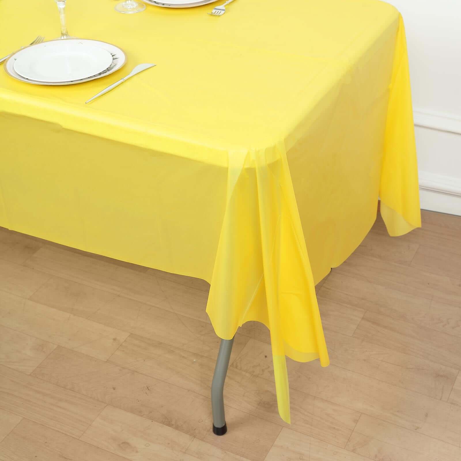 5-Pack Yellow Rectangle PVC Disposable Plastic Table Covers - Ideal for Gatherings