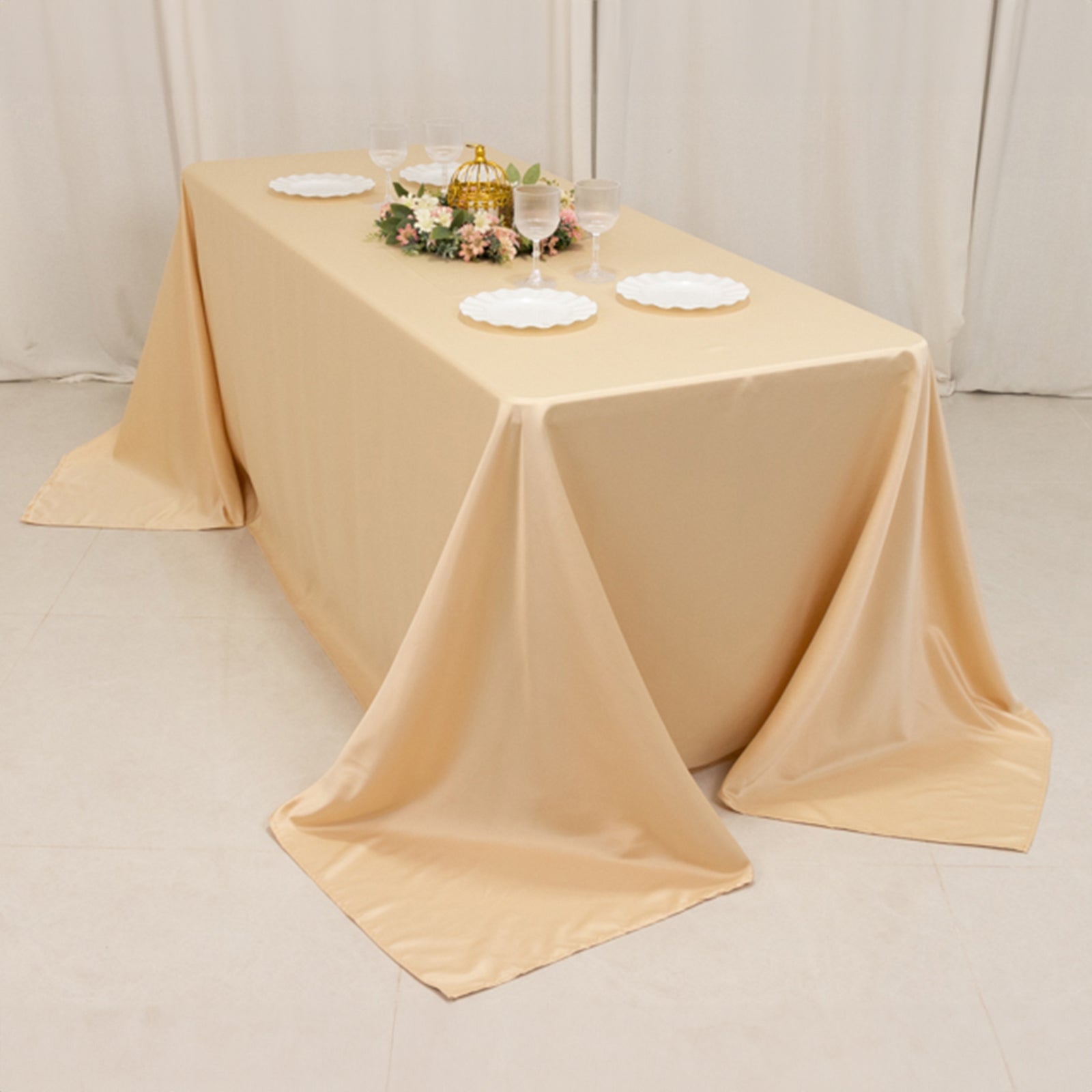 Lamour Satin Beige Rectangle Tablecloth - Soft, Silk-Like & Durable