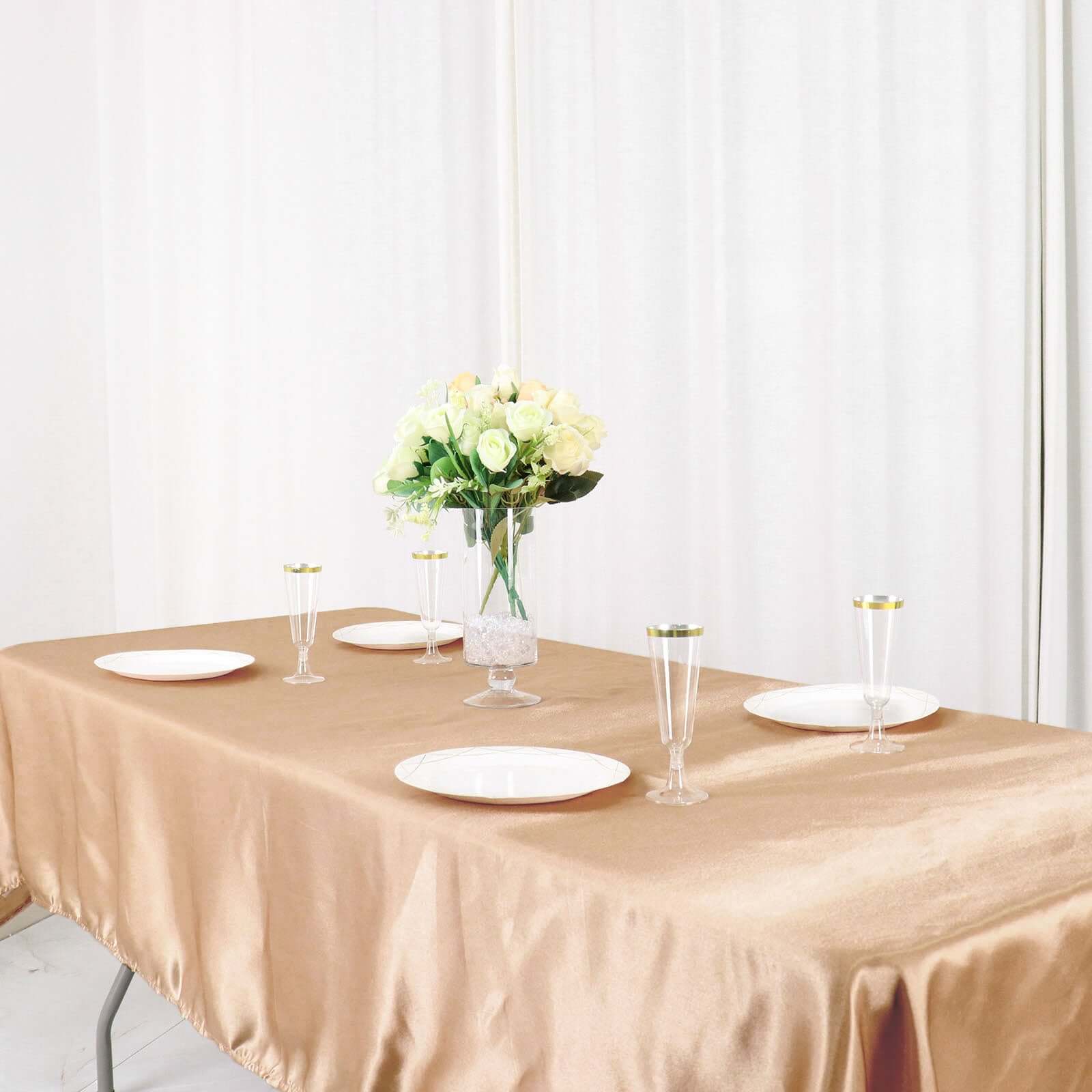 Gorgeous Nude Satin 60x102 Rectangular Tablecloth - Smooth & Lustrous