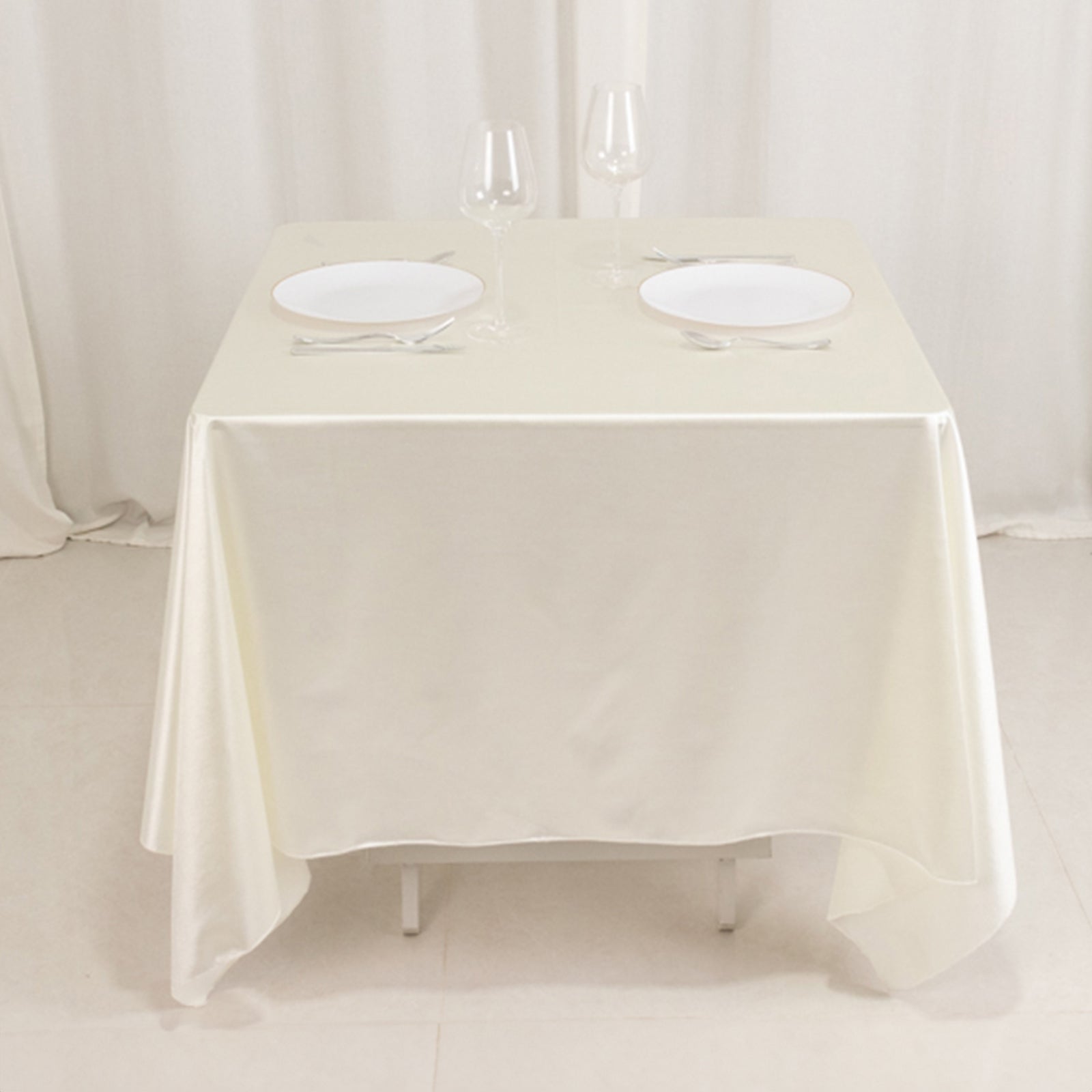 Wrinkle-Free & Stain-Resistant Premium Scuba 70x70 Shimmer Pearl White Tablecloth for Weddings and Parties