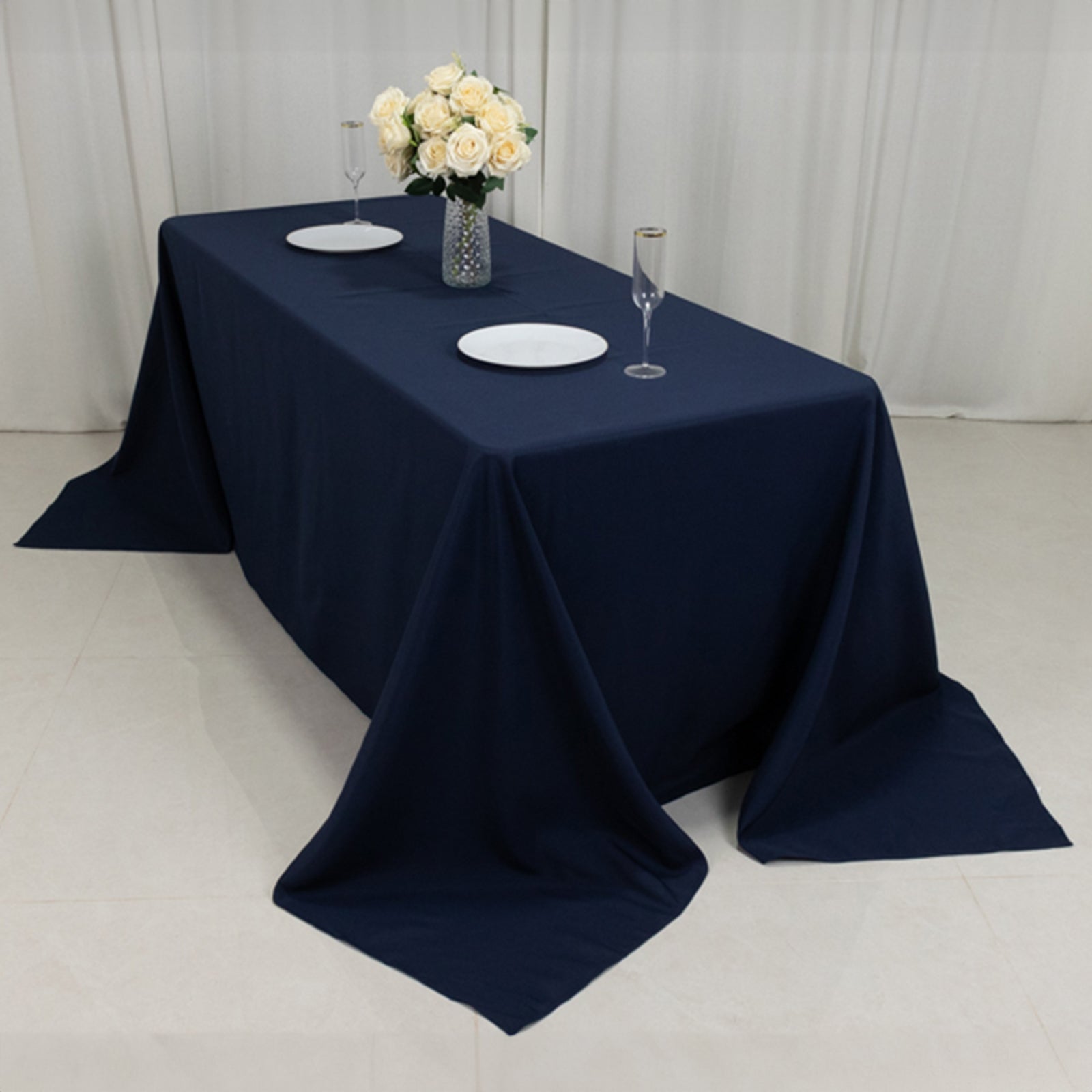 Premium Navy Blue Fire - Retardant Polyester Rectangular Tablecloth (90x132) - Ideal for Events